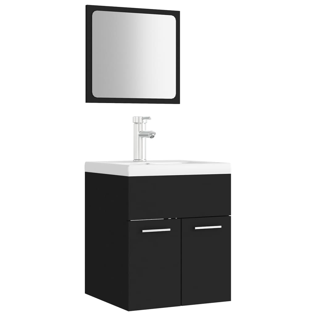 vidaXL Conjunto de muebles de baño madera contrachapada en color Blanco/Blanco brillante/Negro | almacenamiento funcional diseño moderno para baño dormitorio sala