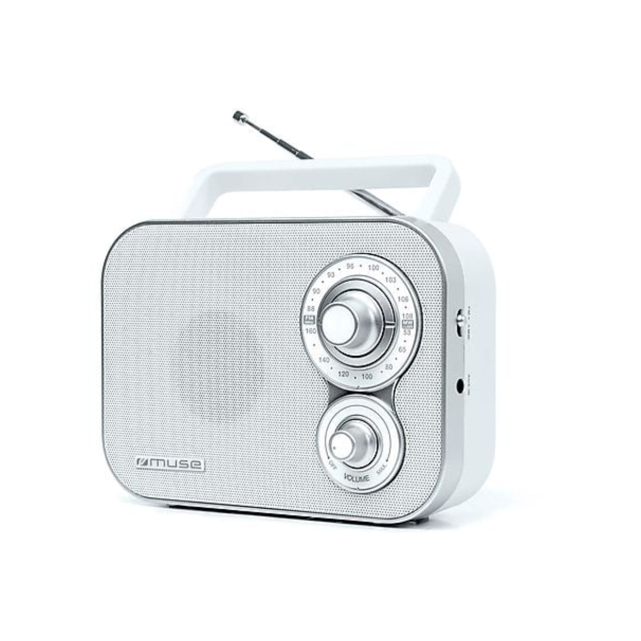 Radio portátil, color blanco | MUSE - Radio de 2 bandas (FM y MW), asa de transporte, antena telescópica giratoria, 4 pilas 1.5V, entrada auxiliar // Ref: M-051 RW