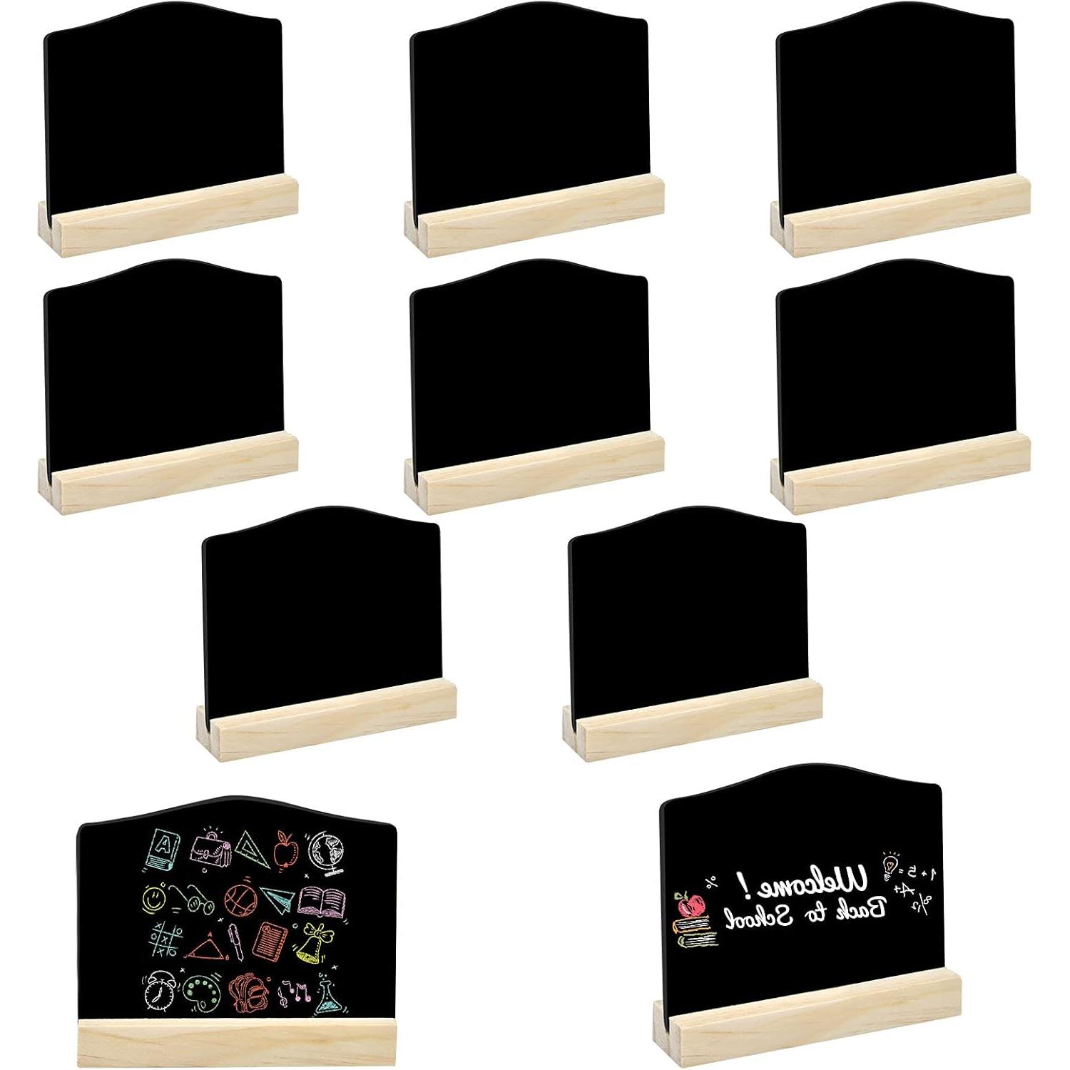 10 Piezas Mini Pizarra Pequeña de Madera,Mini Pizarras con Soporte,Pizarra Tiza de Dos Caras para Escribir,Borrable Tablero De Mensaje,Para Bodas Fiestas Mensajes Mesas Decoración Eventos