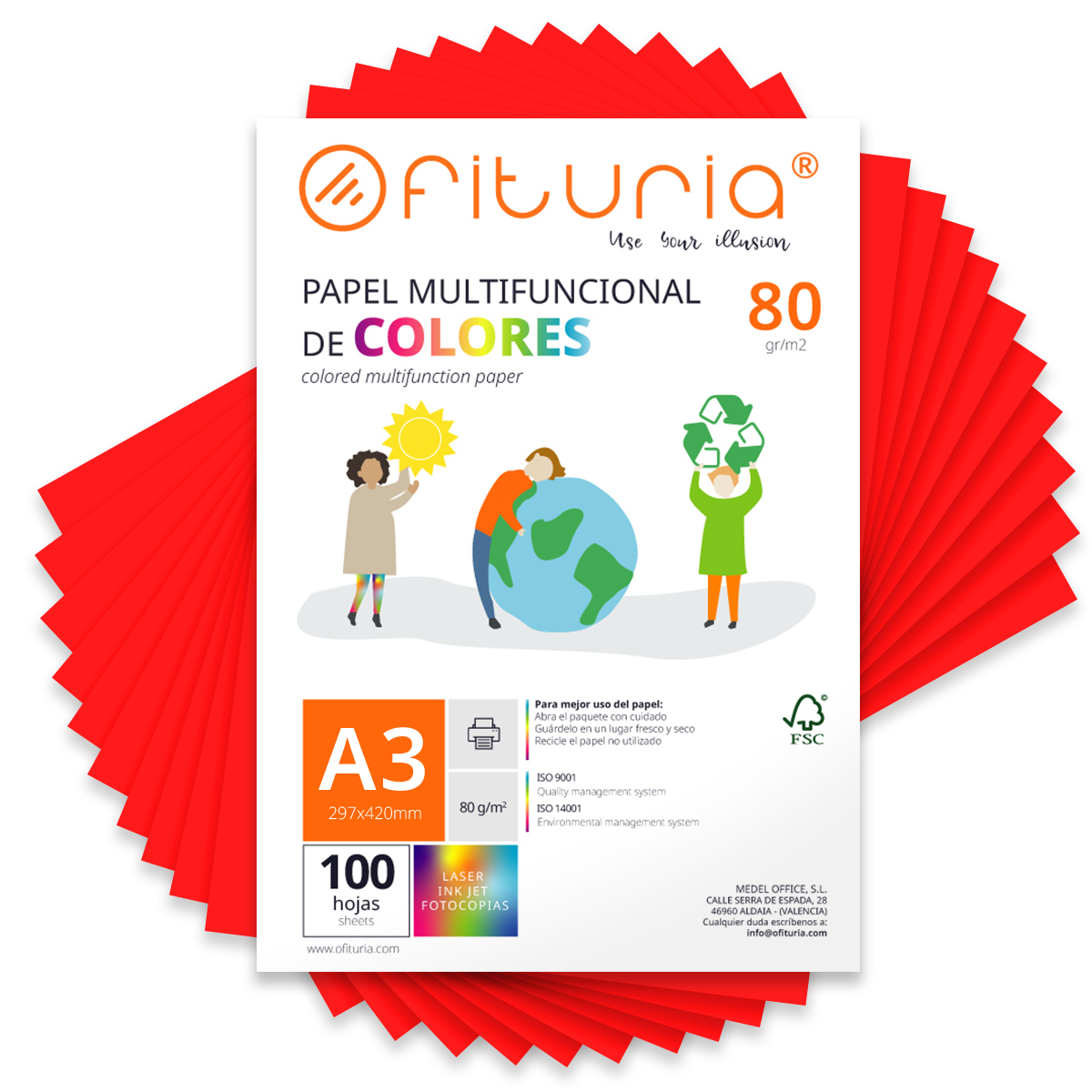 Folios de Colores, Pack 50 Hojas A3 80gr – Papel de Colores para Manualidades, Impresora, Scrapbooking – Folios Colores – Ideal Origami, Papiroflexia, Oficina y Escuela