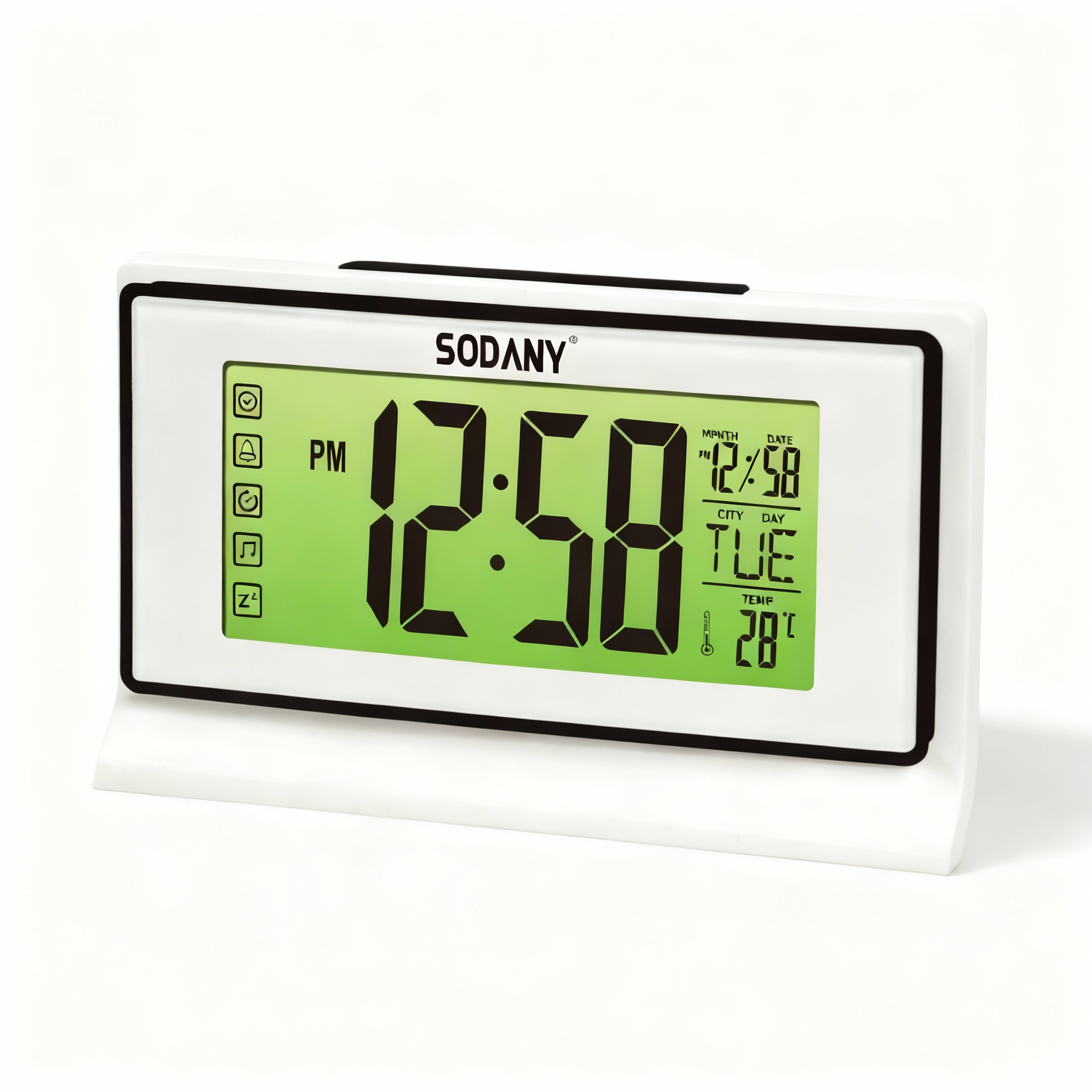SODANY Despertador Digital LCD con Luz Nocturna por Sensor de Sonido Reloj de Mesa a Pilas con Temperatura y Calendario