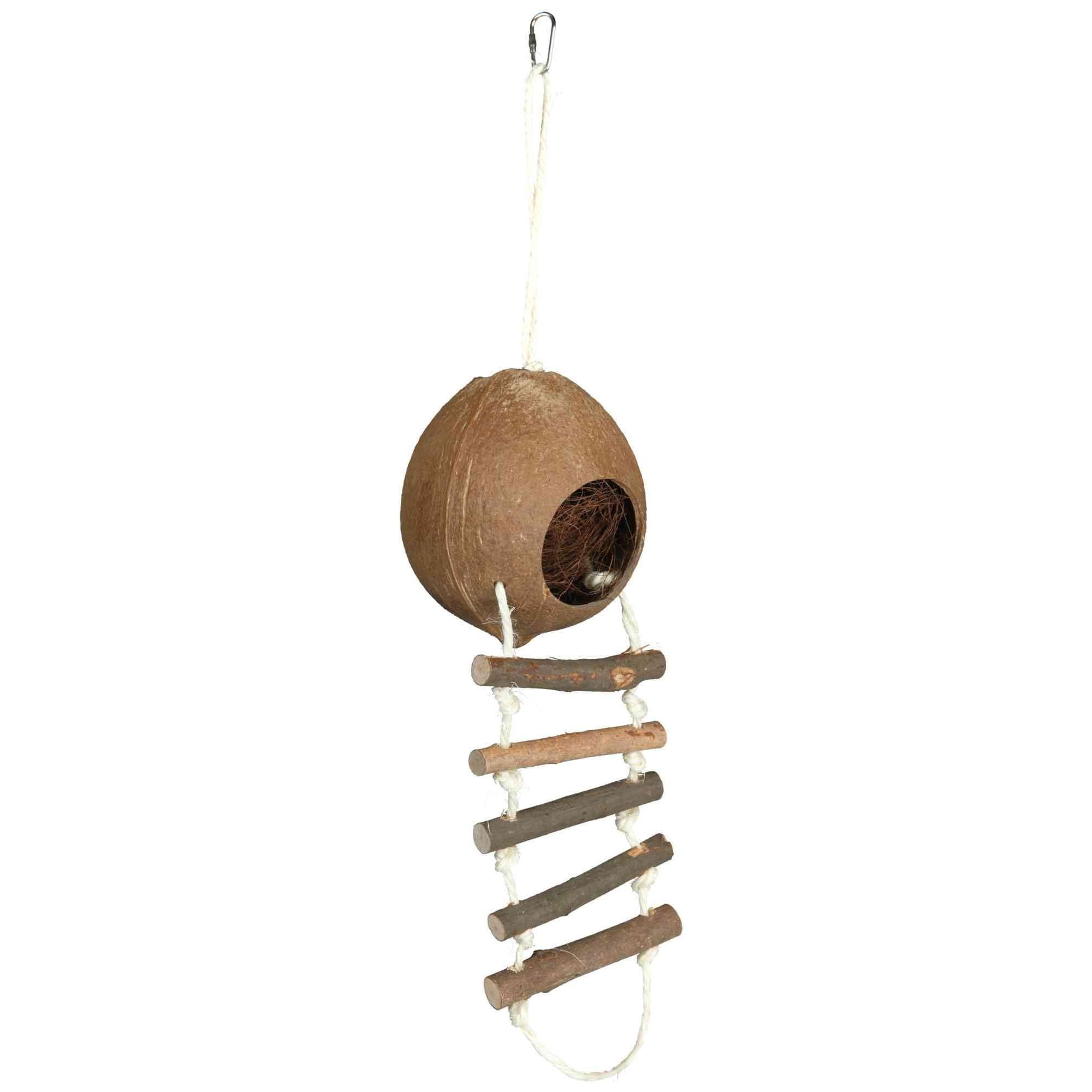 TRIXIE 2 coconut houses with suspension bridge, mice, ø 13 × 100 cm