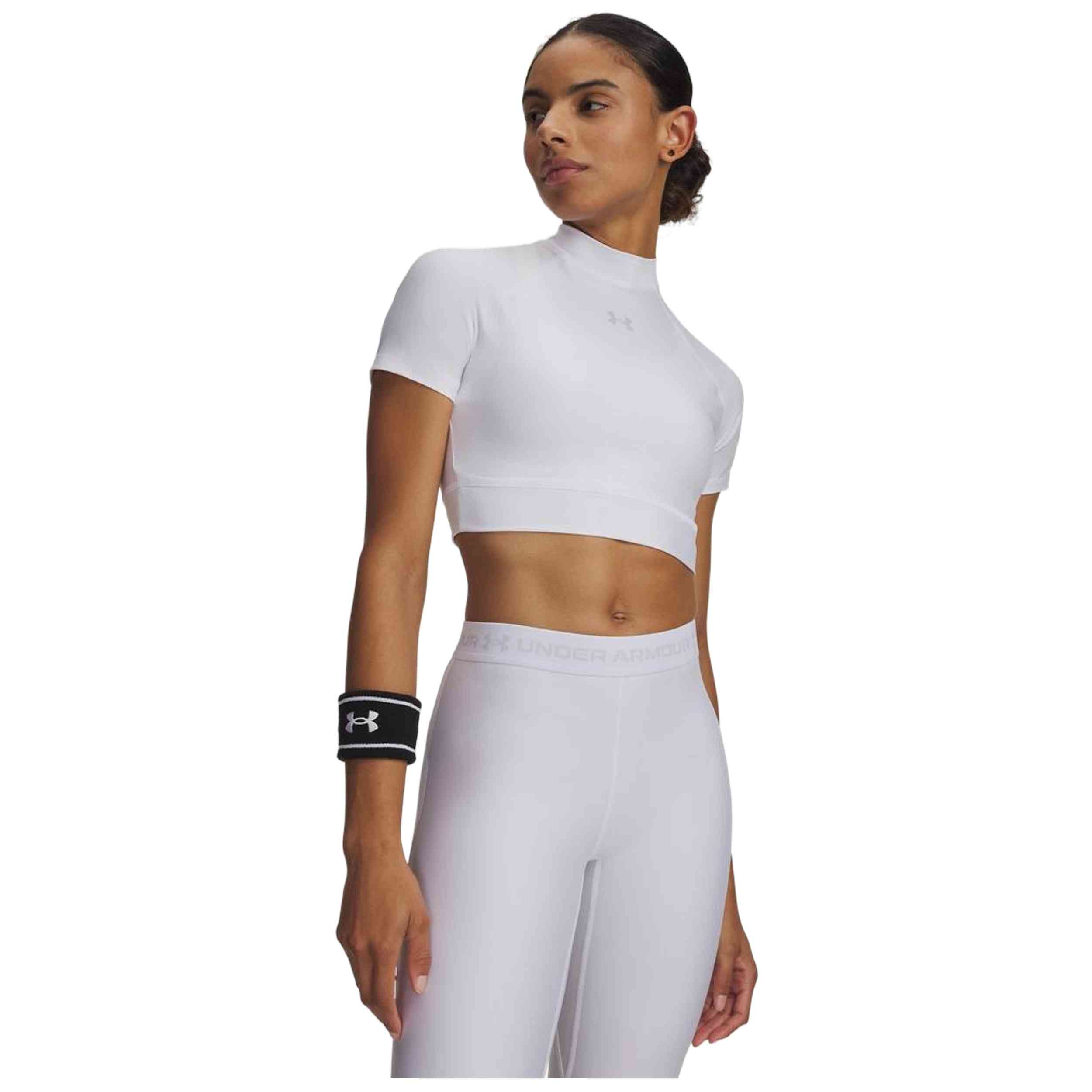 Camiseta De Manga Corta Under Armour modelo UA HeatGear Crop Mock para Mujer en color Blanco