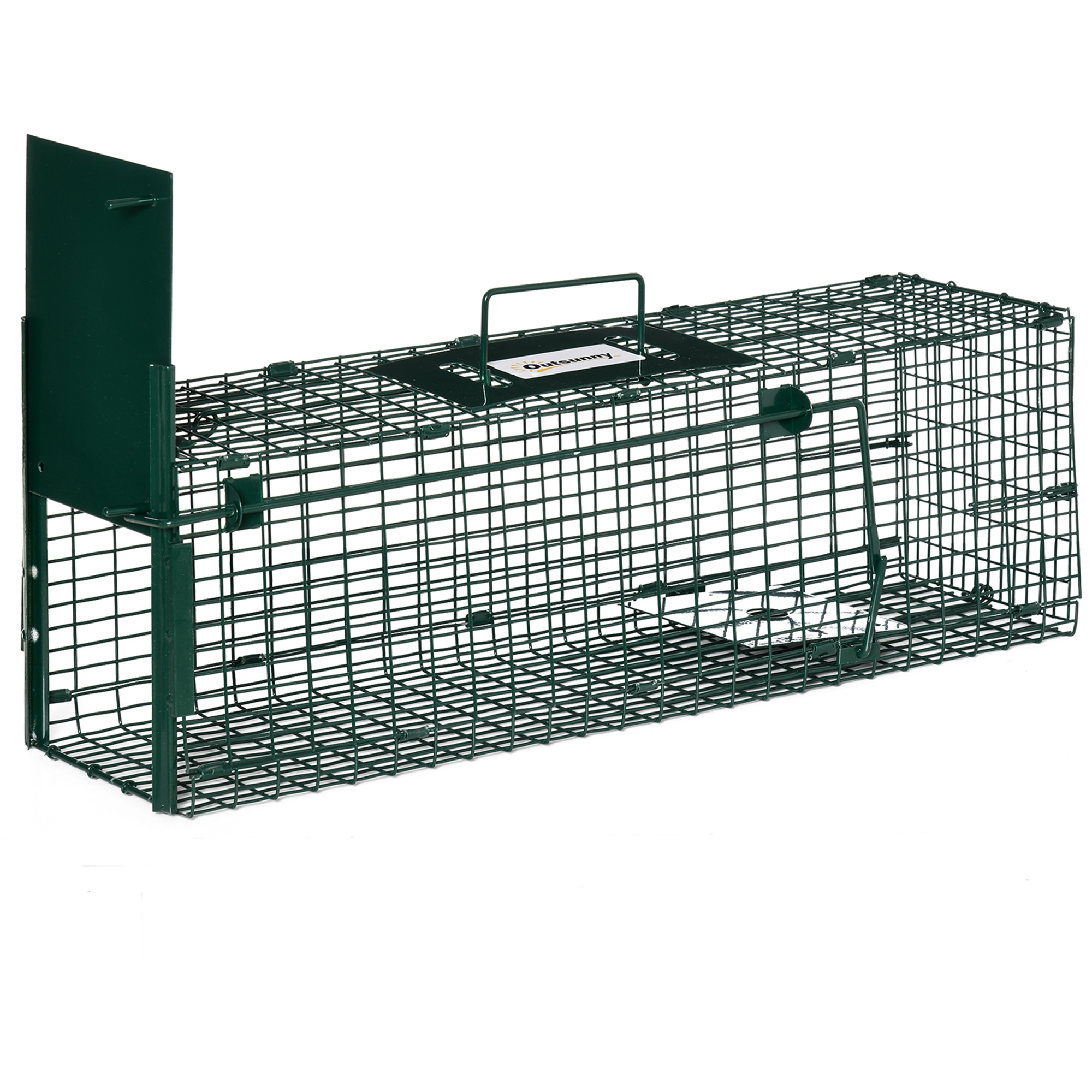 Outsunny Trampa para Animales Vivos 60x18x20 cm Jaula Trampa para Gatos con Puerta Asa y Marco de Acero para Ratones Roedores Verde Oscuro