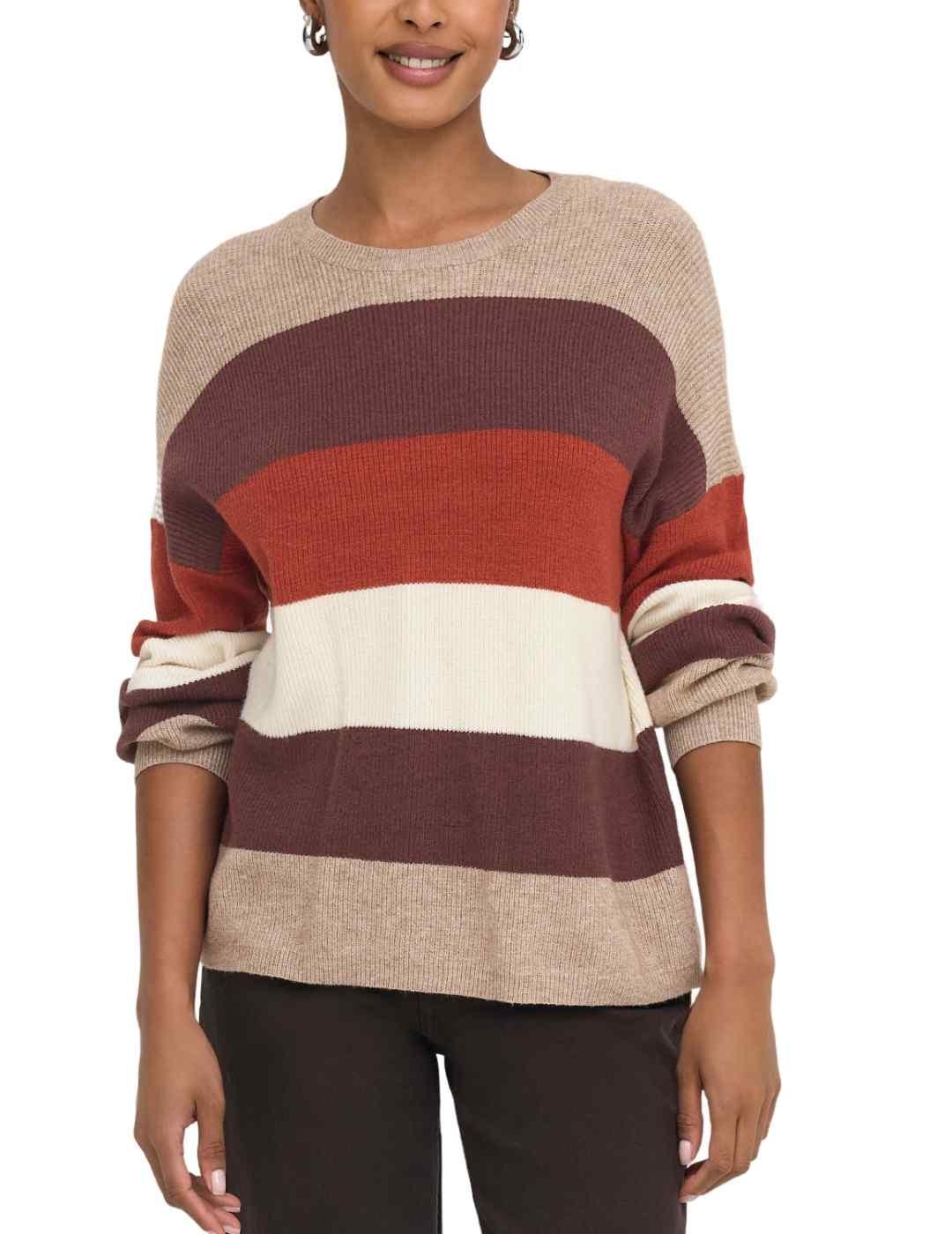 Jersey Only Latia beige rayas multicolor para mujer