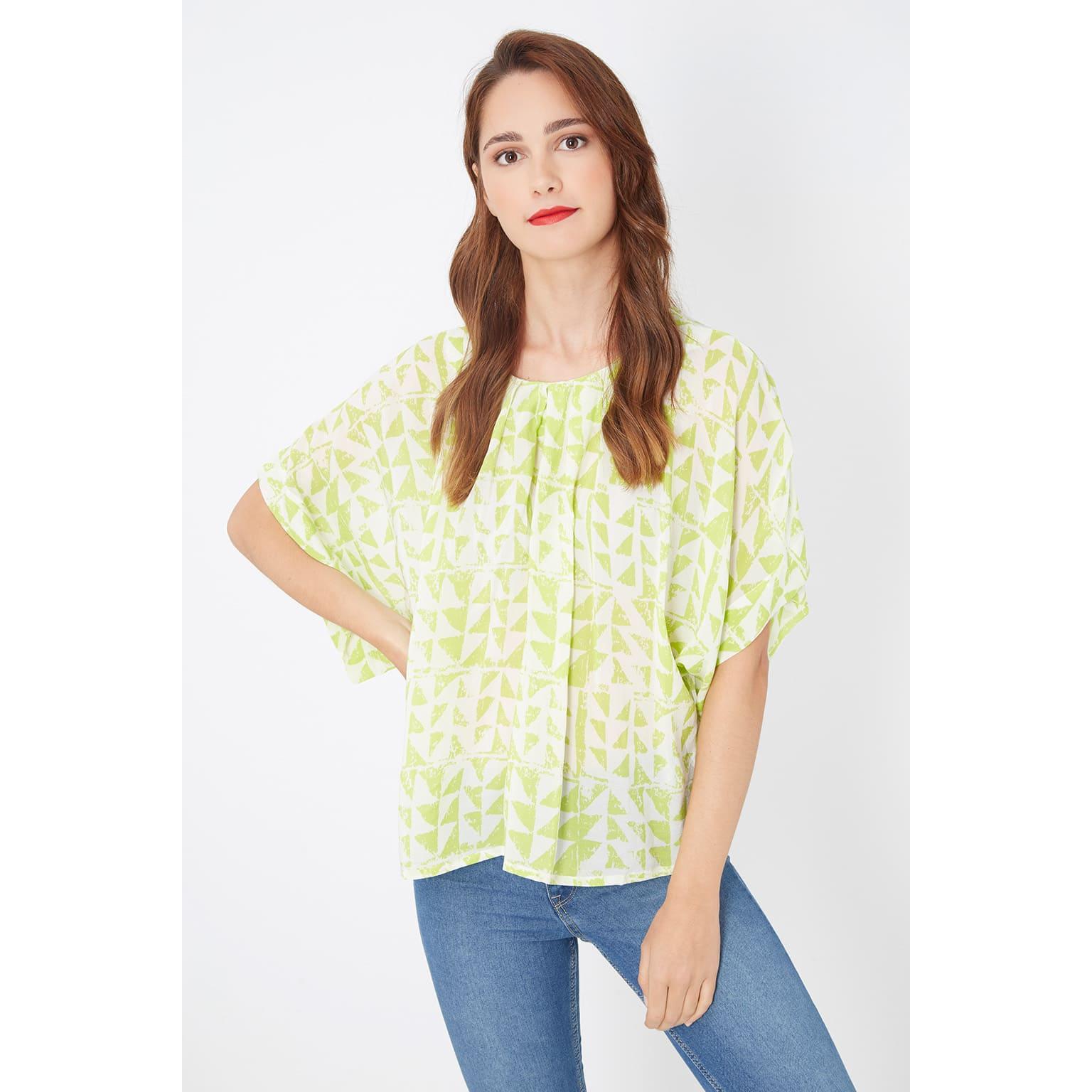 Blusa estampada manga japonesa viscosa cuello redondo mujer – Laga
