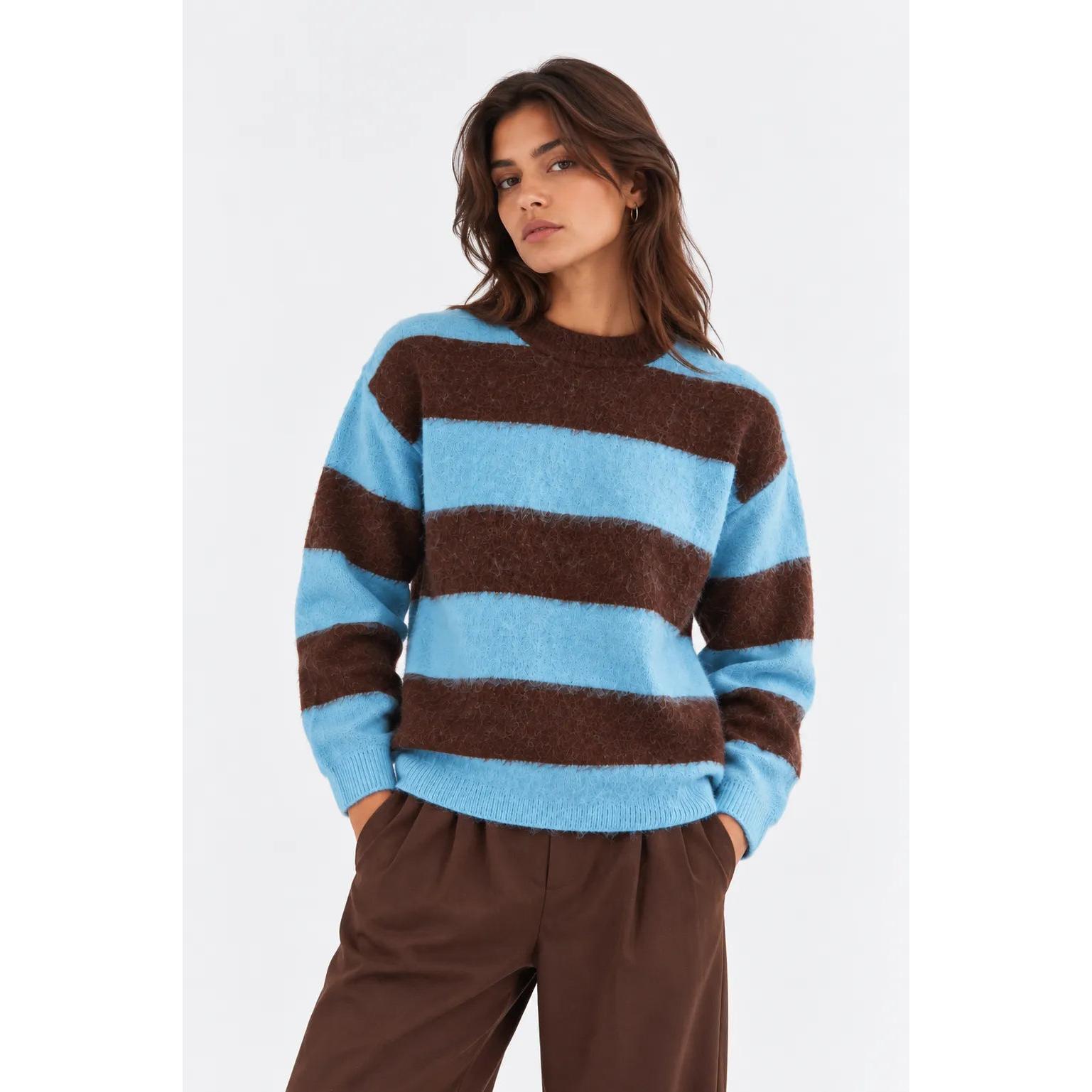 Compañia Fantastica Jersey Mujer Rayas Marrón y Azul