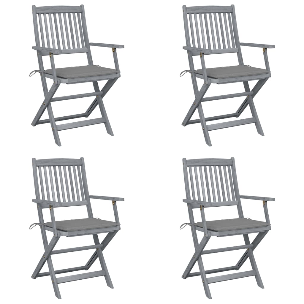 vidaXL Sillas de jardín plegables 4 uds cojines madera maciza de acacia