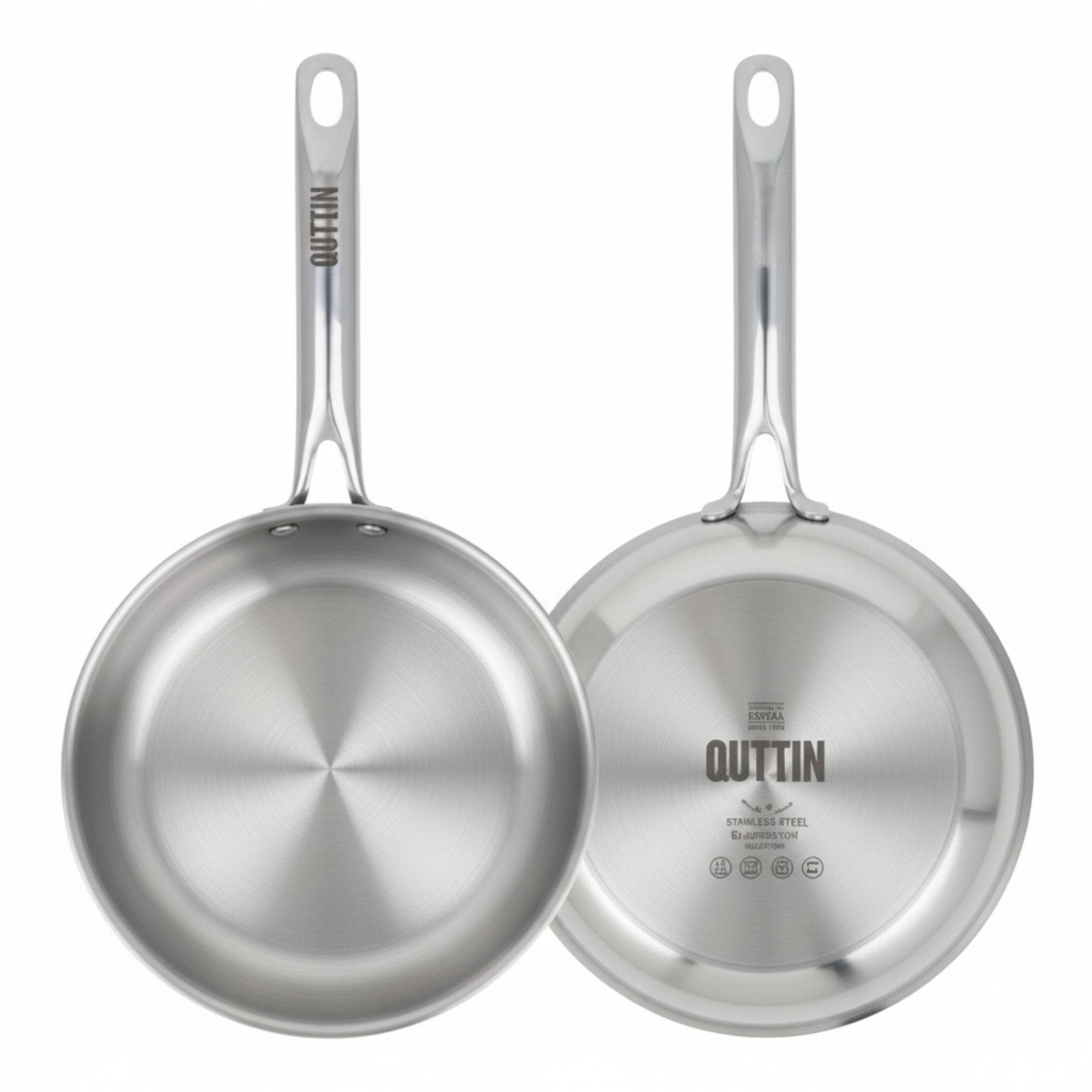 Quttin - Sartén Caesar 20, 22, 24, 26 y 28 cm Acero Inoxidable sin Antiadherente Triple Capa, Apta para Inducción Gas Vitrocerámica Eléctrico y Horno, Cocina Saludable sin Tóxicos
