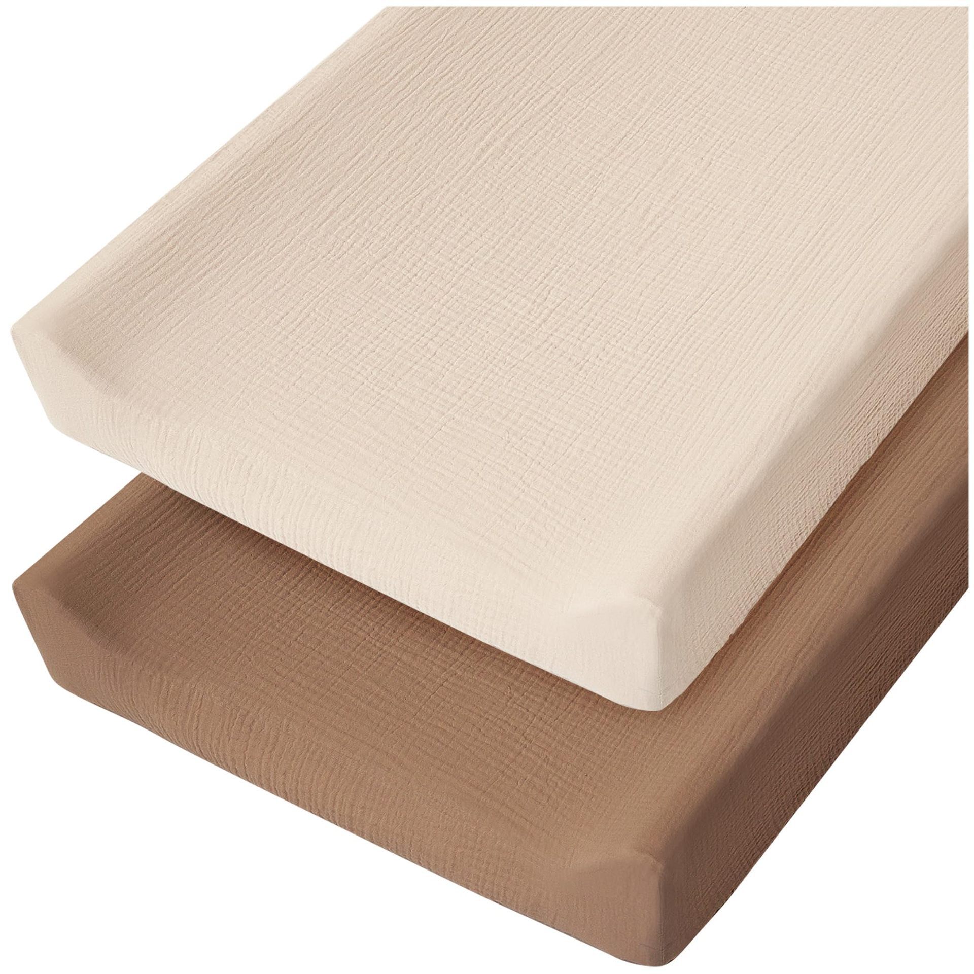 TK Cambiador de dos piezas, funda de cama para bebé, doble capa de hilo de algodón, tejido liso, muselina, sábana todo incluido