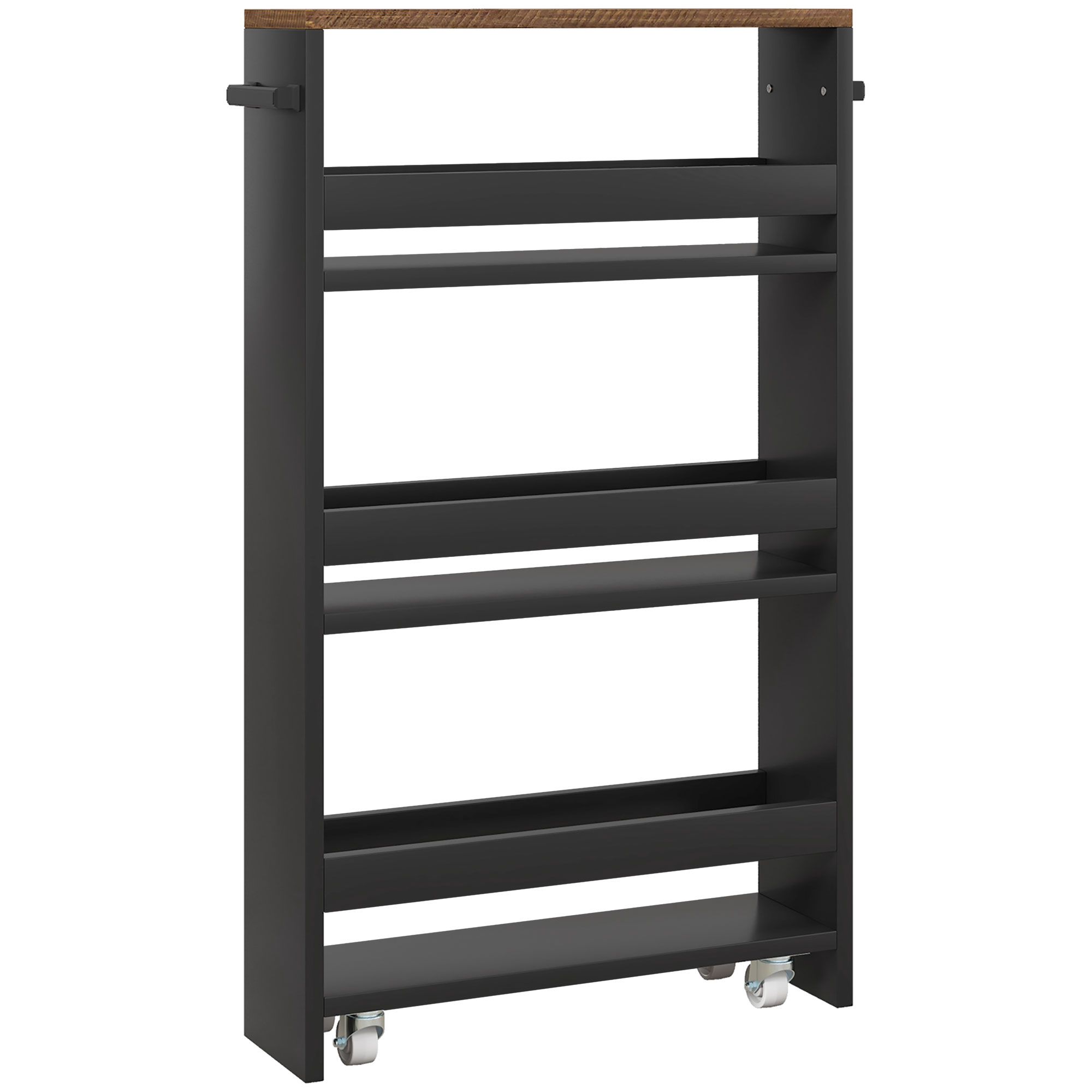 HOMCOM Carro de almacenaje sobre ruedas con 3 niveles de almacenaje y asa, dim. 51.5W x 13D x 80H cm, para Cocina Baño Oficina, negro