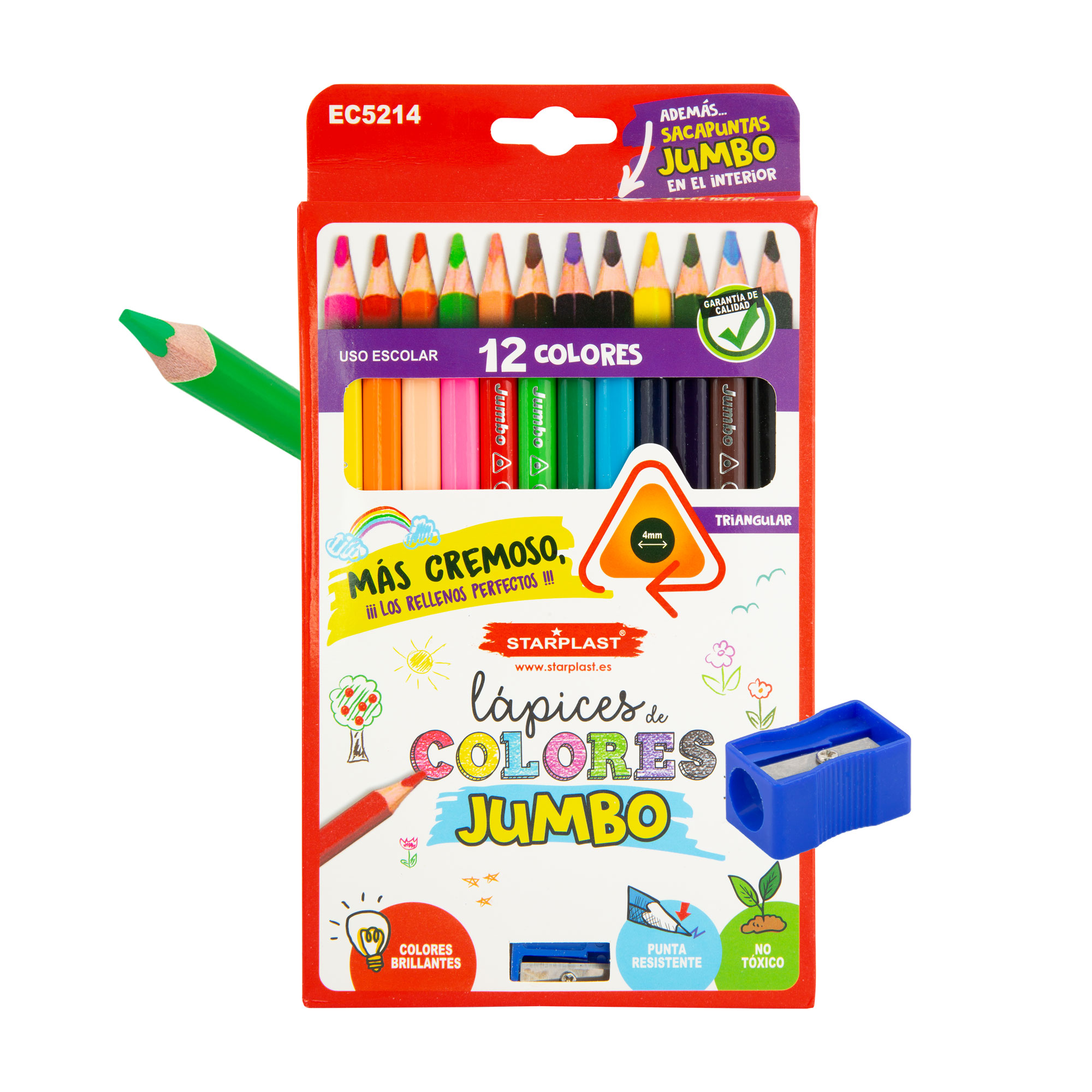 STARPLAST SET 12 LÁPICES DE COLORES JUMBO + SACAPUNTAS
