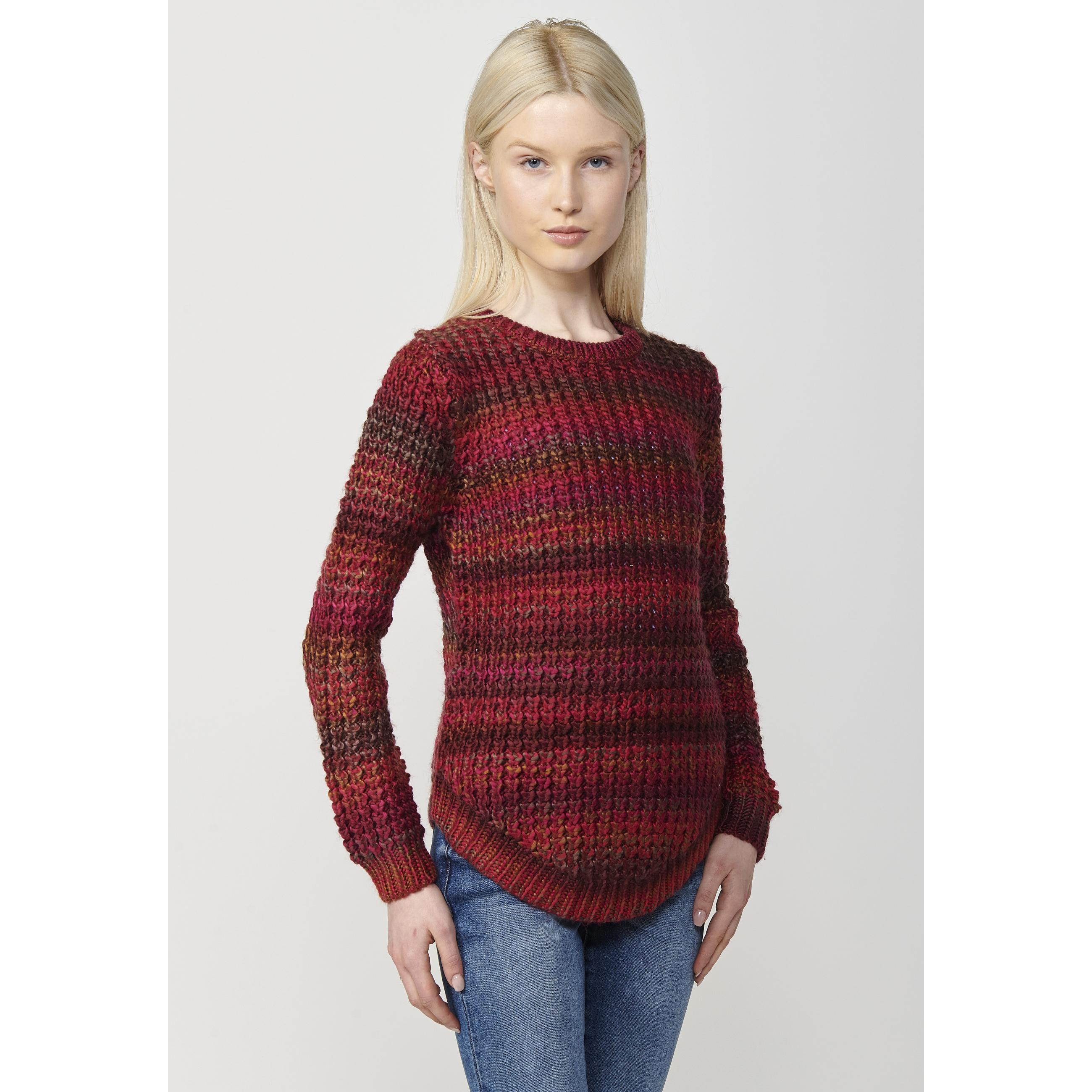 Koroshi - Jersey de mujer manga larga jaspeado multicolor en punto acrílico cálido, talla fiel XS a XL
