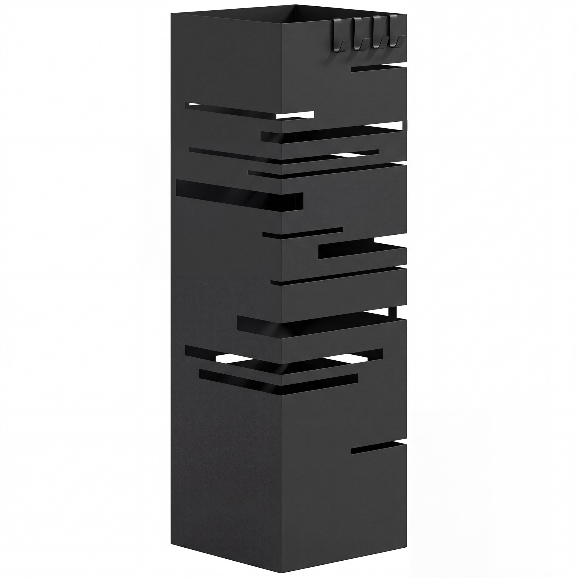 HOMCOM Paragüero Metálico, Soporte de Paraguas con 4 Ganchos y Bandeja de Goteo Extraíble, Paragüero Negro para Entrada, Oficina, 15,5x15,5x49 cm
