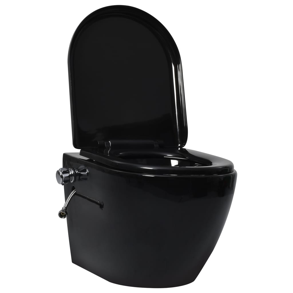 vidaXL Inodoro de Pared sin Bordes con Función Bidé Cerámica Suspendido Color Negro, Blanco, y mas