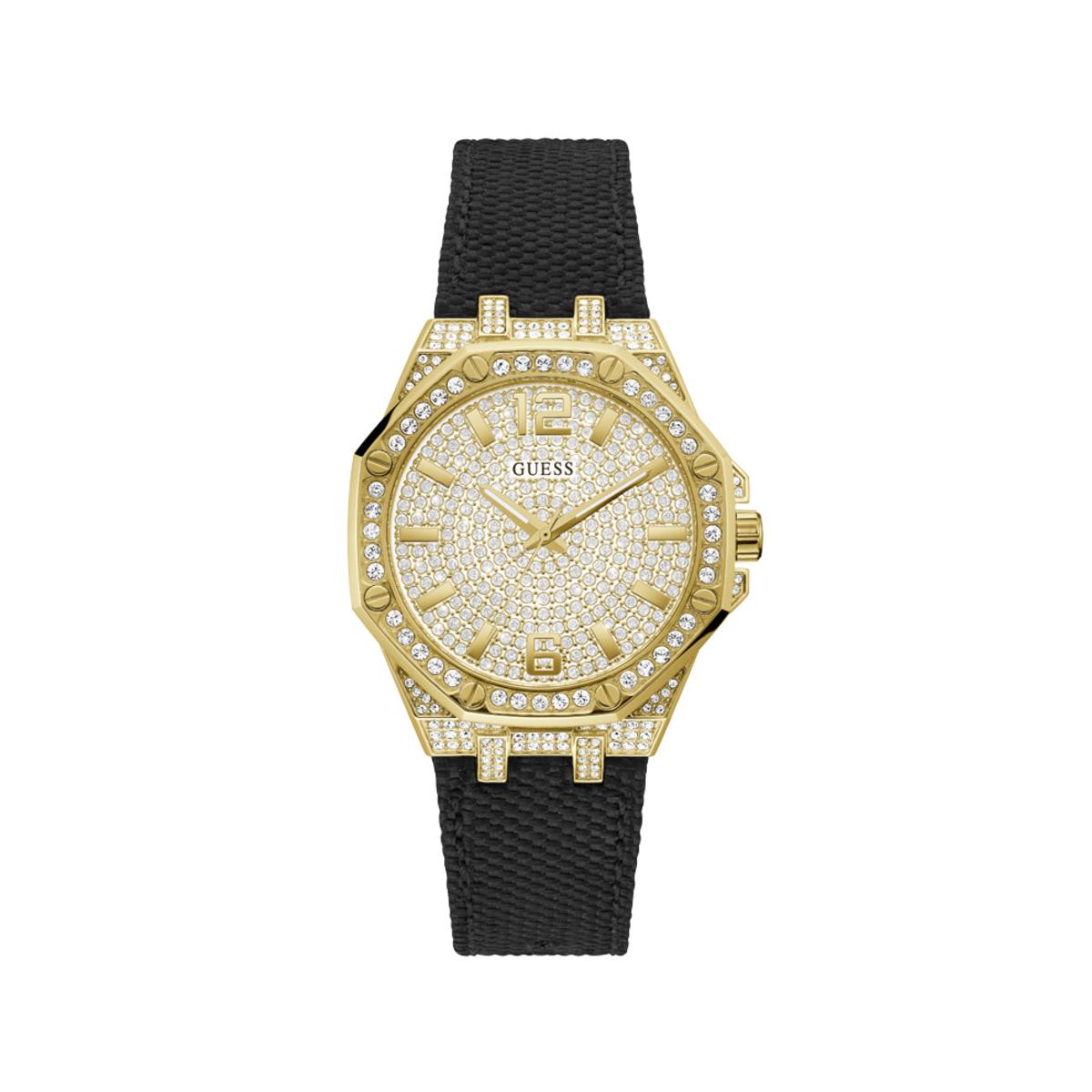 Guess Reloj Mujer Caja De Acero Pulsera Nylon De Color Negro Resistente Al Agua 5 Atm Gw0408l2