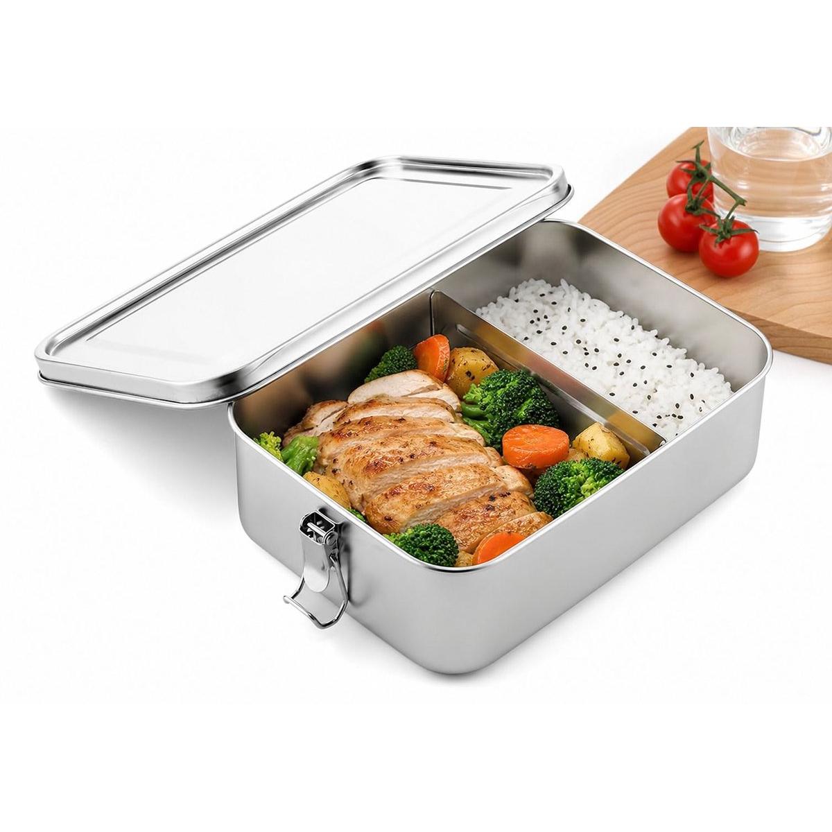 Fiambrera - Fiambrera de acero inoxidable - Fiambrera bento con separador y compartimentos separados - Recipiente para el almuerzo de acero inoxidable - Libre de BPA - A prueba de fugas - Ideal para preparar comidas - 850 ml