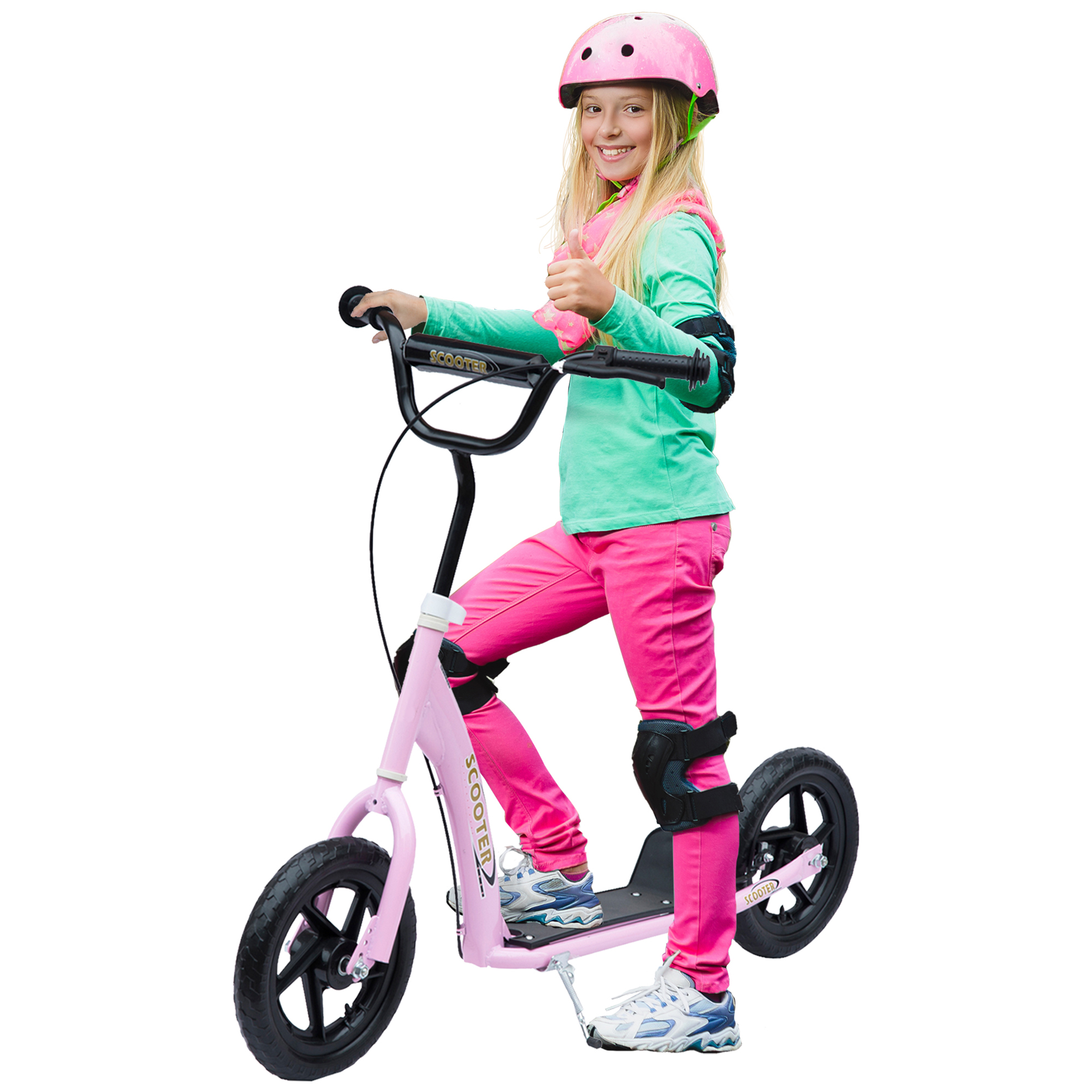 Homcom Patinete Para Niños De +5 Años Scooter De 2 Ruedas Grandes De 12 Pulgadas Con Freno Y Manillar Ajustable En Altura Carga Máx. 50 Kg 120X52X80-8