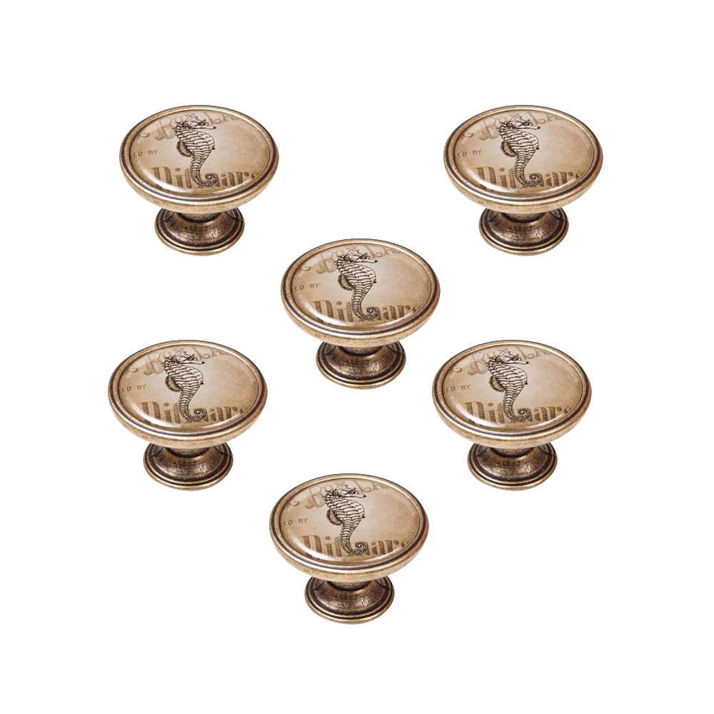 6 Un. Pomo TIRADOR Mueble Vintage Retro Metal bronce envejecido ESTRELLA mar - Diámetro  37MM