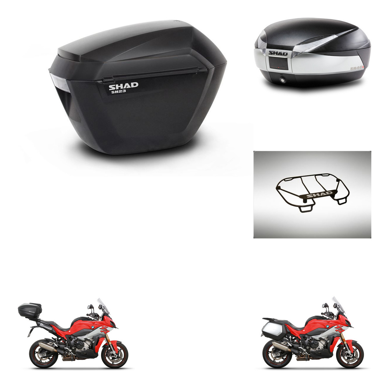 Baul Trasero + Maletas Laterales + Parrilla Portabultos + Herraje 3P + Herraje Montaje Sh23 Sh48 Titanium Premium KIT-270587
