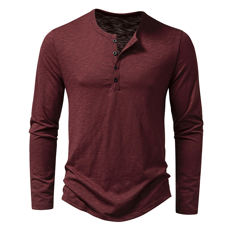 TK Camisa De Algodón Para Hombre Con Botones Cuello Henley Manga Larga Casual Color Sólido Moda Camisetas Transpirable Ligera Y De Wicking De Humedad