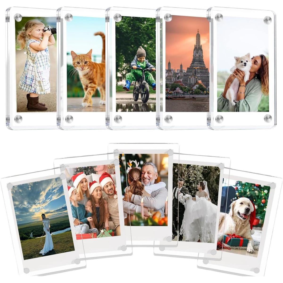 Marcos de fotos magnéticos para nevera - Juego de 10 - Portafotos acrílicos compatibles con Fujifilm Instax Mini y Polaroid - 6 x 9 cm - Doble cara y transparentes - Imanes potentes - Decoración para la nevera