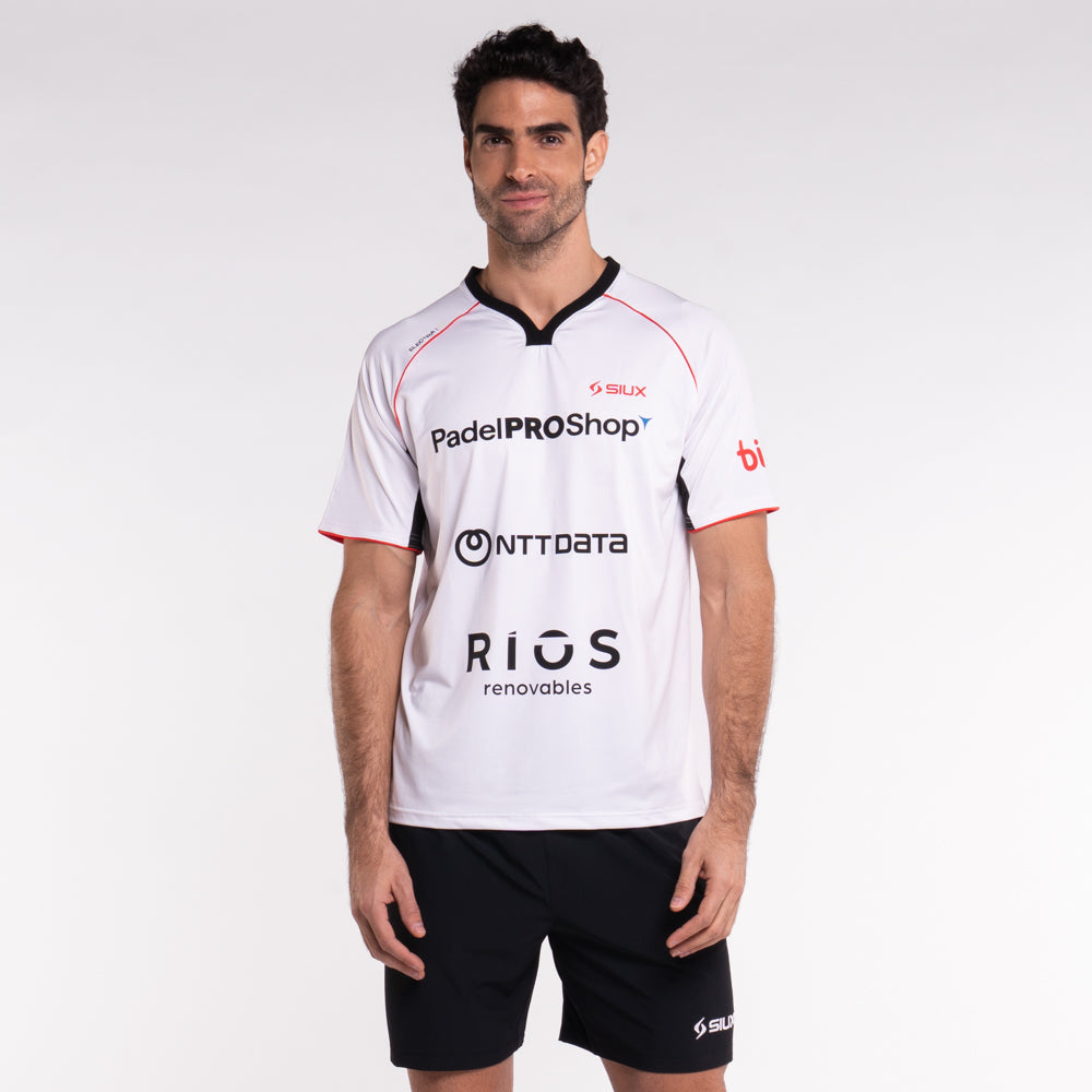 SIUX - Camiseta Electra X Stupa 26 White Hombre - Equipación Oficial de Franco Stupaczuk - Camiseta de Pádel - Tejido Técnico de Competición - Patrocinadores del Equipo - Colección 2026
