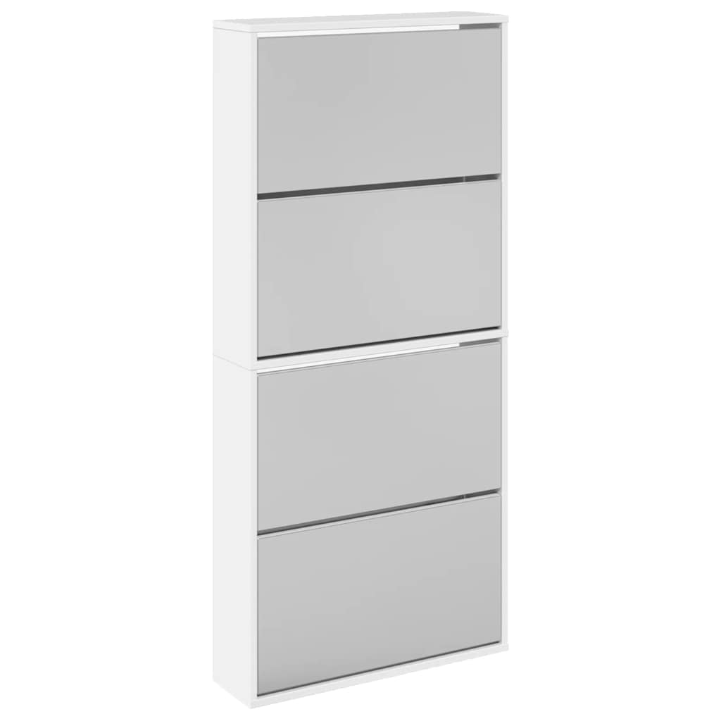 vidaXL Mueble Zapatero 4 Cajones con Espejo Organizador 63x17x134 cm Color Blanco,  Roble,  Blanco brillante
