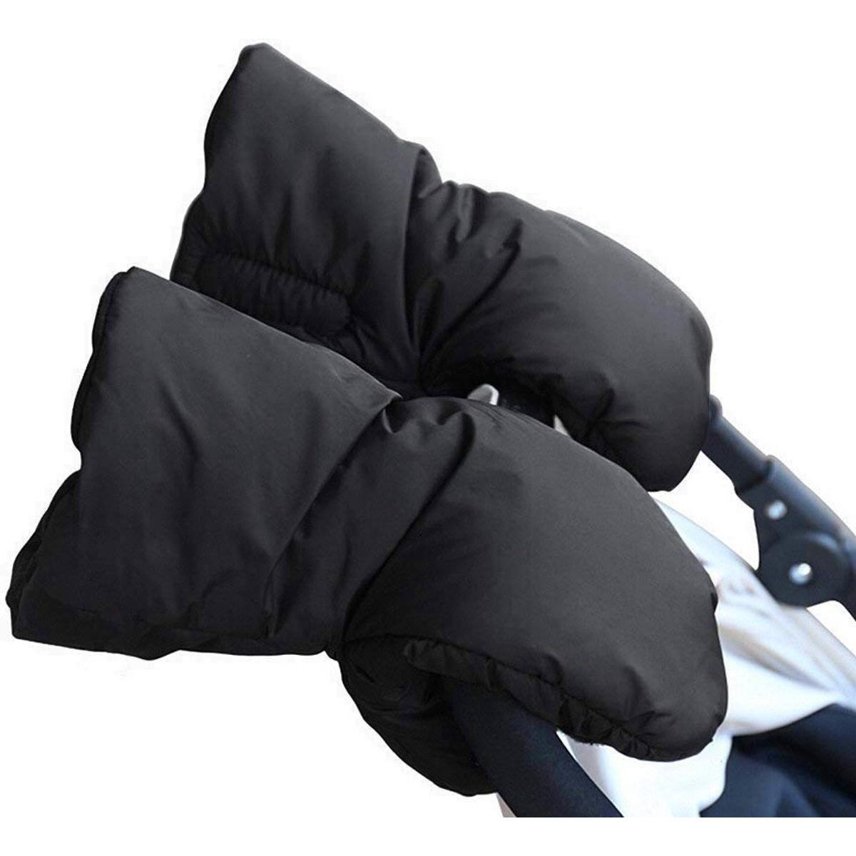 Guantes para cochecito - Guantes calentadores de manos para cochecito - Manoplas de invierno extragruesas - Repelentes al agua y al viento - Mantienen las manos calientes - Desmontables - Negro - 1 par