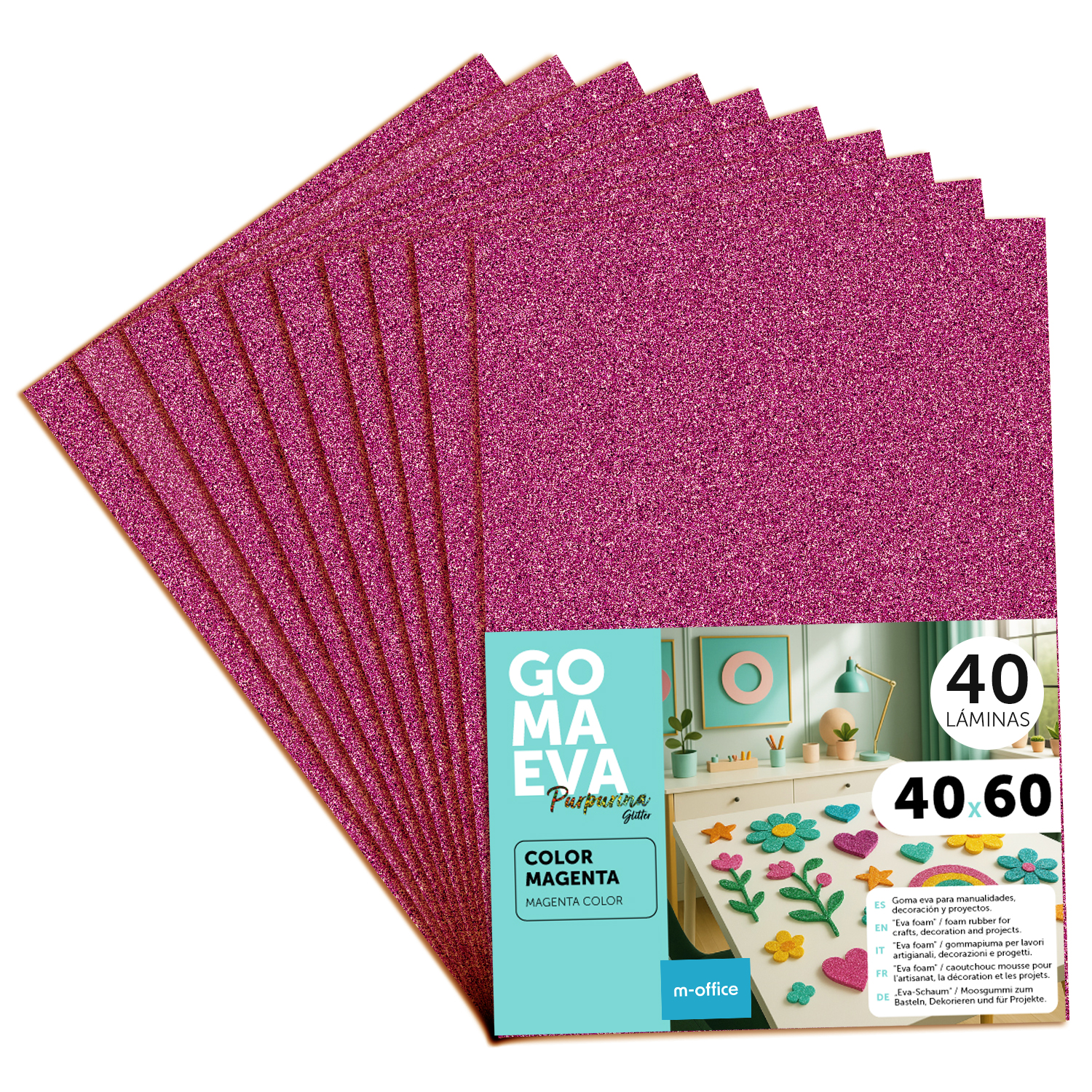 Goma Eva para Manualidades, Goma Espuma de Colores para Proyectos Creativos, Ideales para Artes y Manualidades, uso Escolar, Profesional o Artístico 40x60cm - m-office