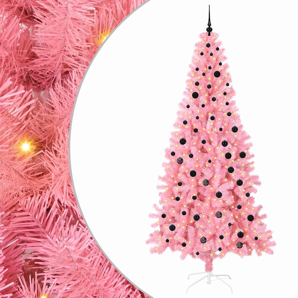 vidaXL Árbol de Navidad Rosa 240 cm PVC con LED y bolas