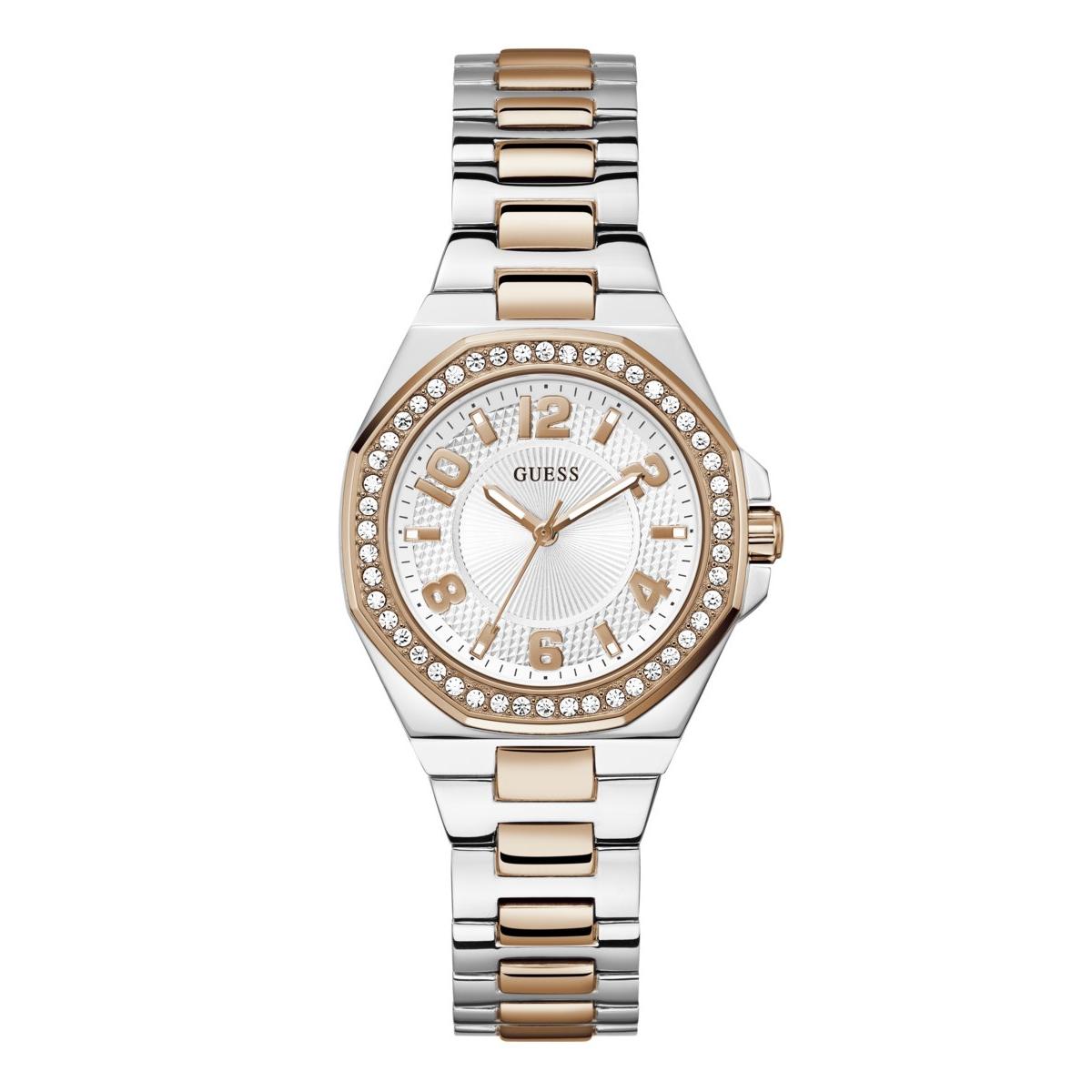 Guess Reloj Mujer Caja De Acero Reciclado Pulsera Acero De Color Bicolor Oro Rosa Resistente Al Agua 3 Atm Gw0877l4