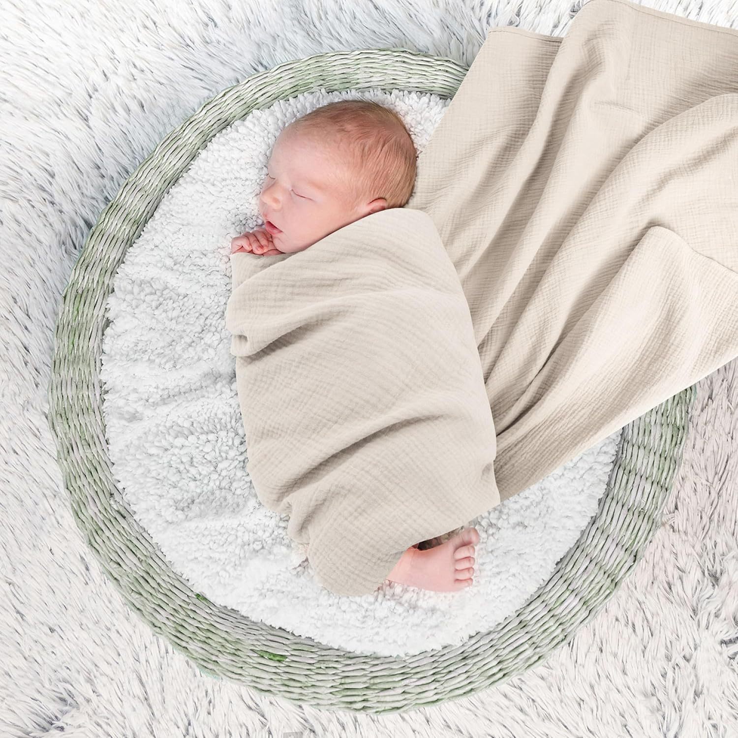 OmHom Conjunto 3 piezas para bebés: Muselina de algodón 100% suave como la nube, toalla envolvente para recién nacidos + manta de 6 capas, cuidado delicado para niños y niñas