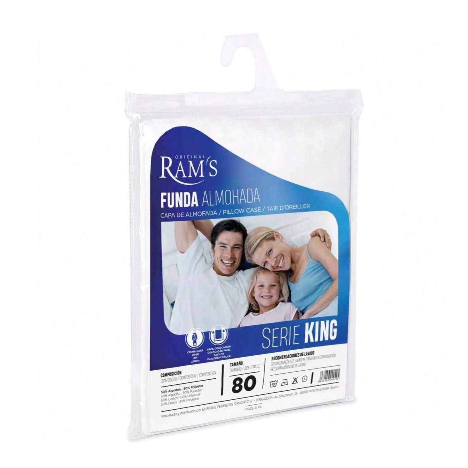 RAMS - Fundas de almohada transpirables 50% algodón 50% poliéster con cremallera oculta, pack de 2 unidades para ajuste seguro y lavados frecuentes, tallas 70–150 cm