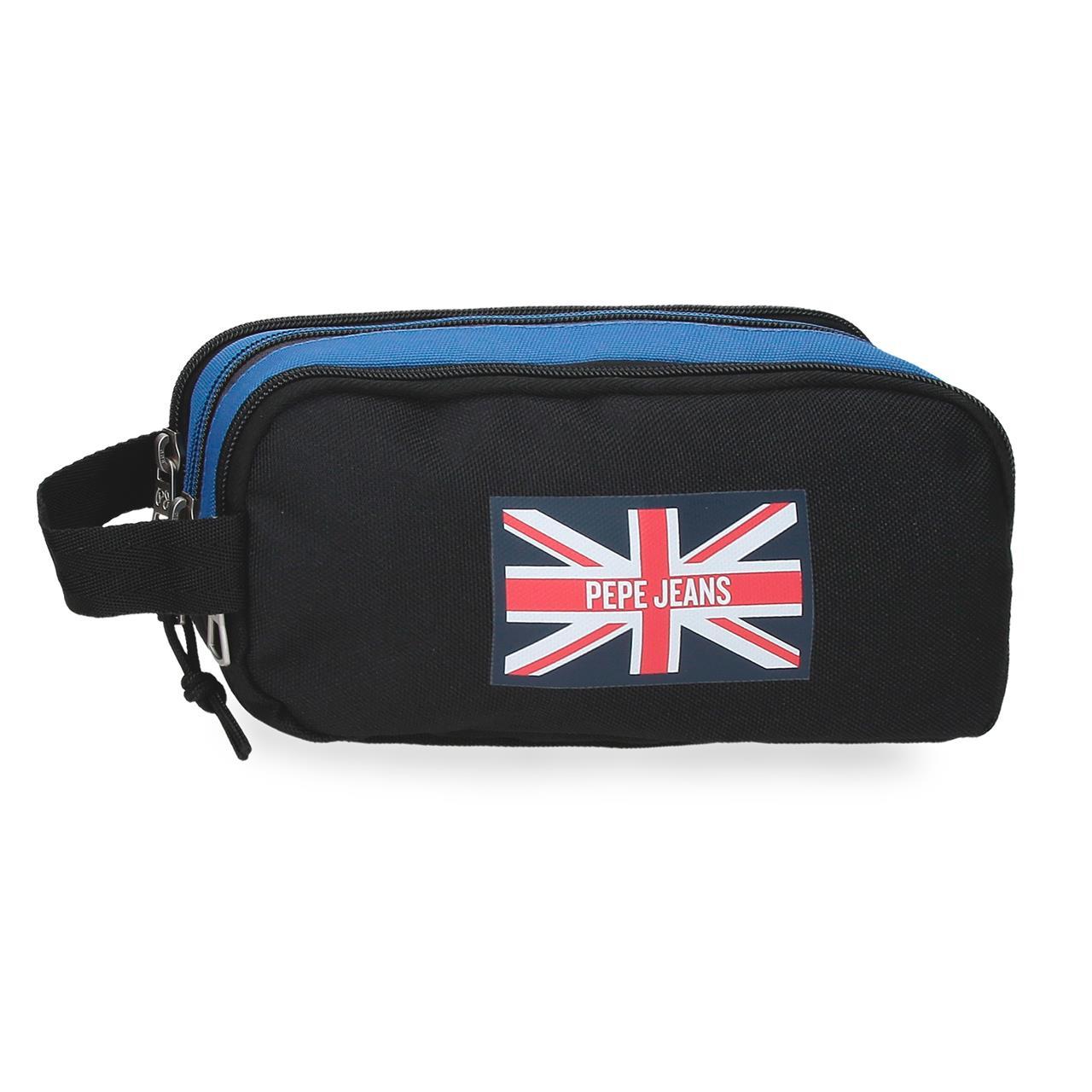 Estuche tres compartimentos Pepe Jeans Henry 22 cm x 10 cm x 9 cm Negro
