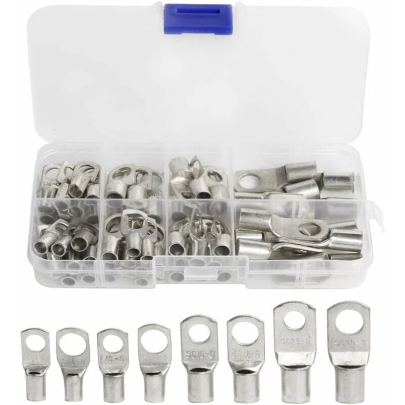 60 uds terminales eléctricos orificio para perno conectores SC de cobre estañado engarzado/soldadura para Cable de 6m㎡ 8m㎡ 10m㎡ 16m㎡ 25m㎡