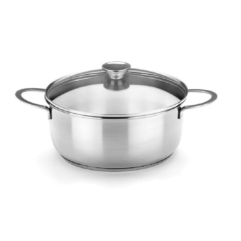 Bra - Cacerola Profesional con Tapa de Cristal, De 16 a 30 cm, Acero Inoxidable, Cocina Gourmet, Triple Fondo Difusor, Apta Lavavajillas