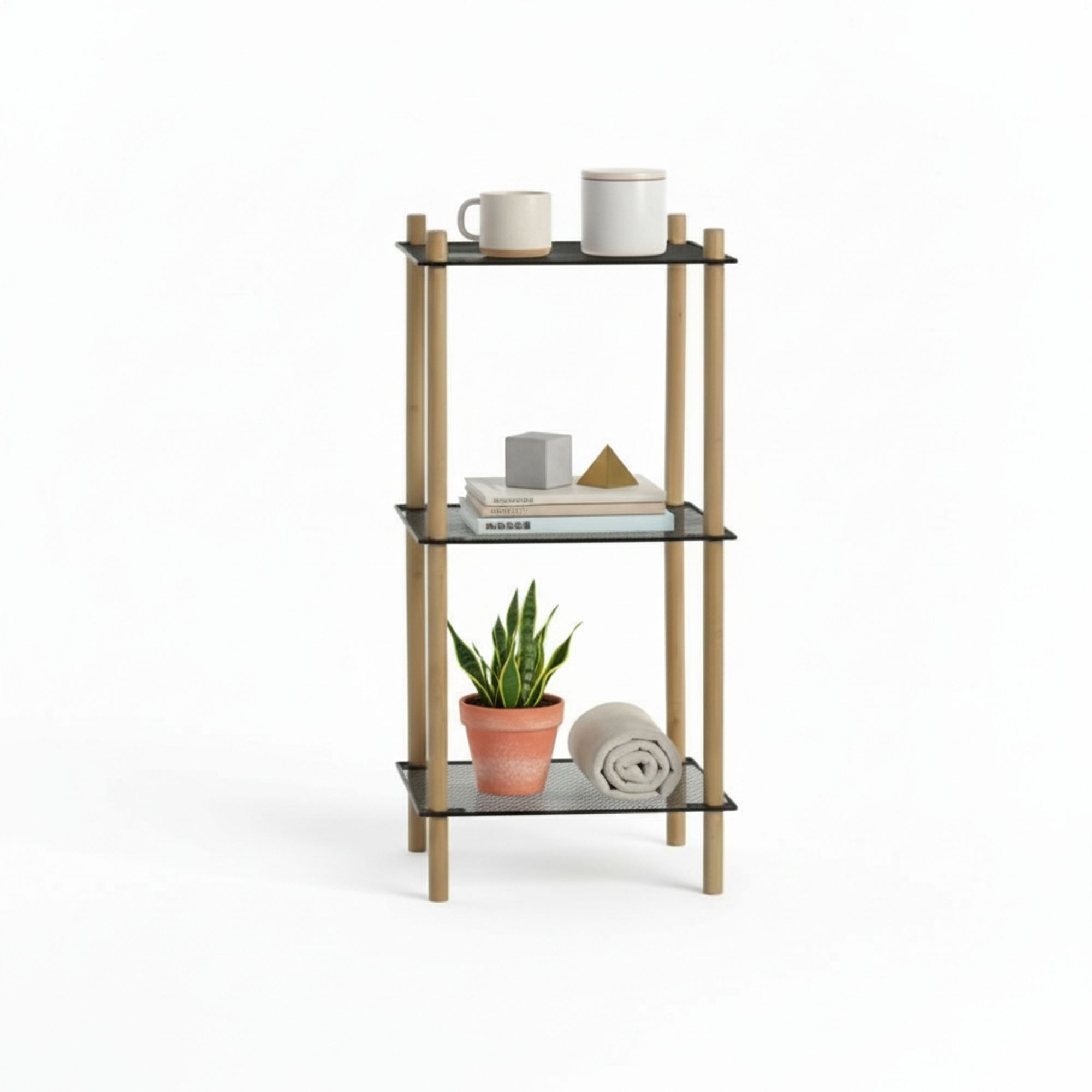 MOBLEKIT | Estanterías Auxiliares de Madera, Metal y Bambú con Montaje sin Tornillos, Muebles Multiusos con Diferentes Niveles para Almacenaje, Libros, Zapatos y Decoración del Hogar