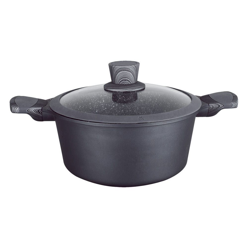 Cacerola Aluminio fundido premium alta piedra - Asas con protector de silicona - Tapa de cristal - Adecuada para vitrocerámica, gas, eléctrica, inducción - Rápida y fácil de limpiar, adecuada para lavavajillas - Apta para cocinar en el horno, hasta 250ºC.