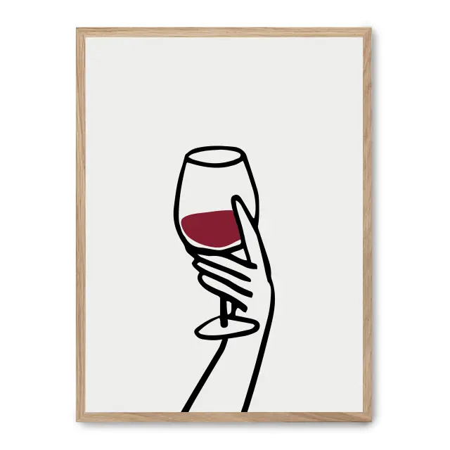 Cuadro red wine 30x40cm, Póster impreso en papel de primera calidad de 180gr, montado sobre marco de madera MDF acabado roble., Cocina - Bebidas