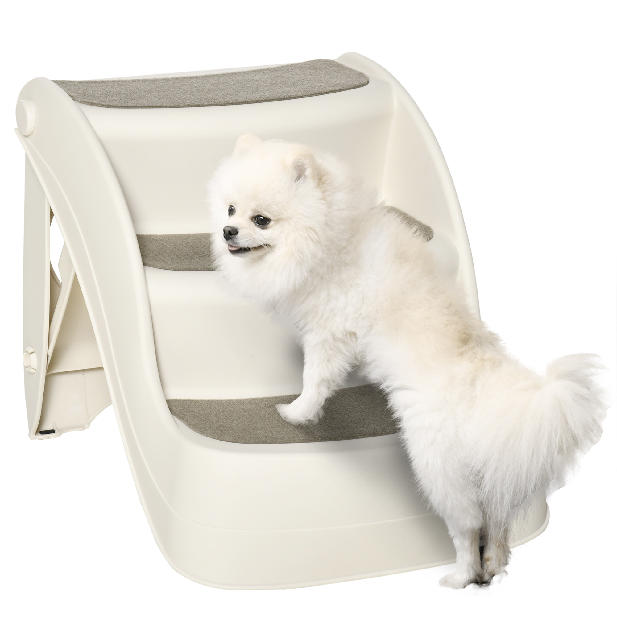 PawHut Escalera para Perros de 3 Peldaños Plegable Escalón de Plástica para Mascotas con Alfombras Antideslizantes para Cama Sofá Carga 15 kg 49x38x38 cm Crema