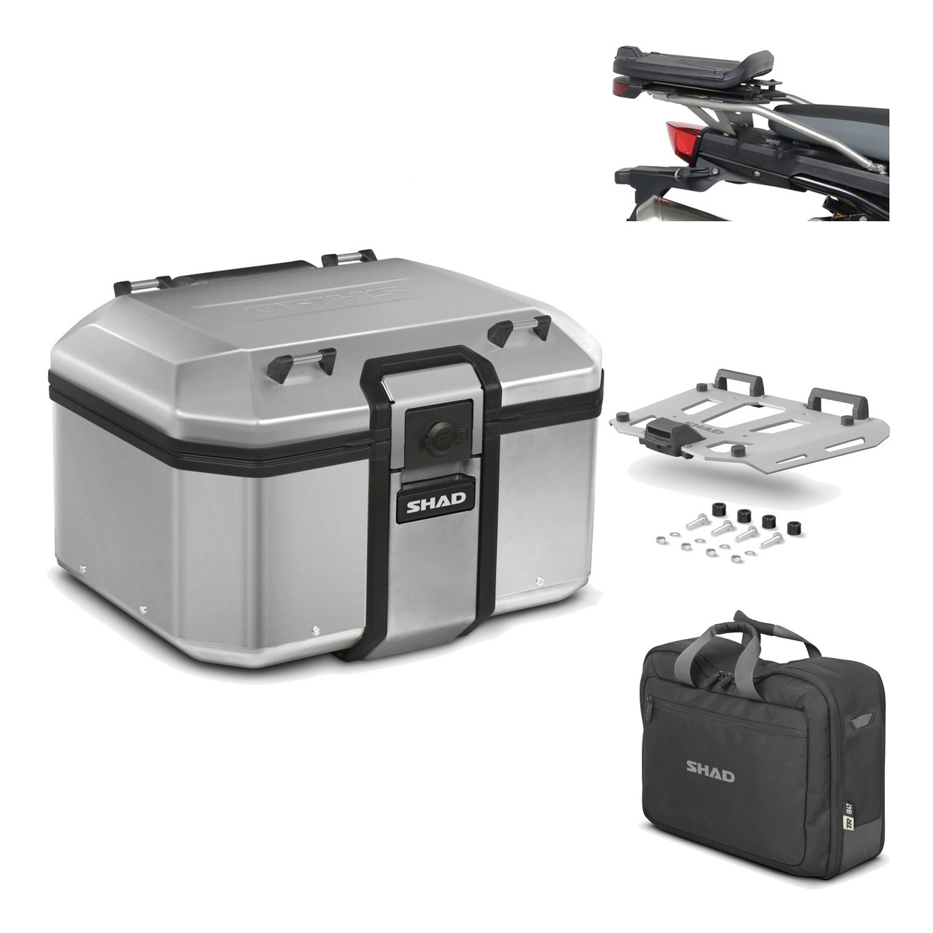Baul Trasero + Herraje Montaje + Parrilla + Bolsa Interna Tr48 Terra KIT-189073
