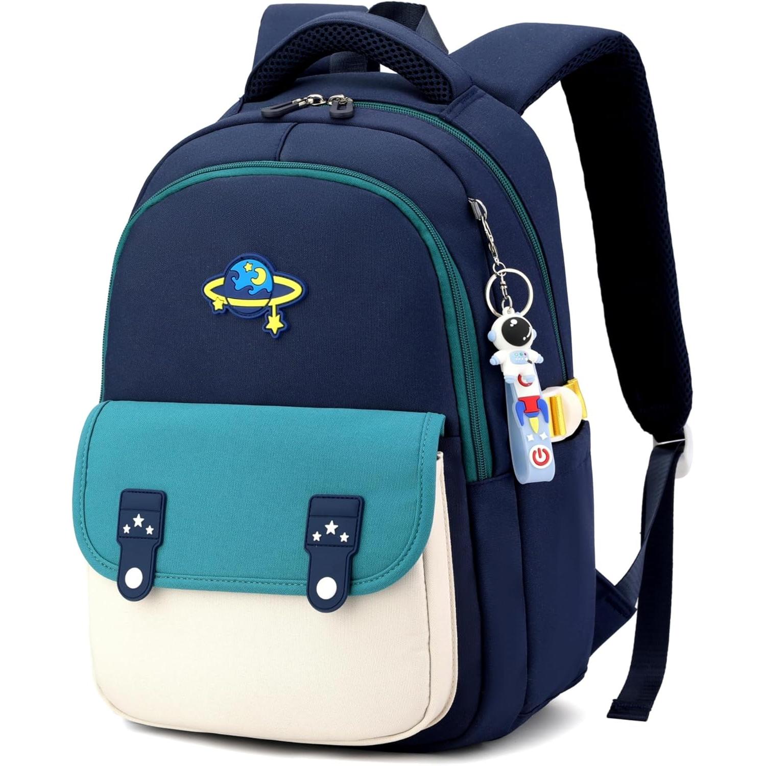 TK Mochipa Infantil para escolares | Mochipa para niños de Escuela primary with Colgante de Astronaut | Dark Azul + Turquesa