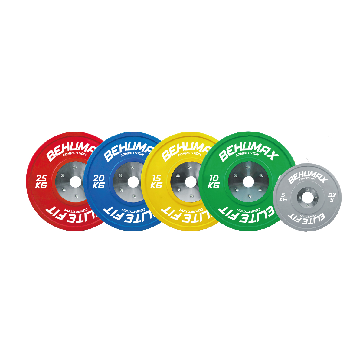BEHUMAX - Discos Competition de halterofilia para Cross Training, caucho resistente con brida cromada, agujero 50.4 mm
