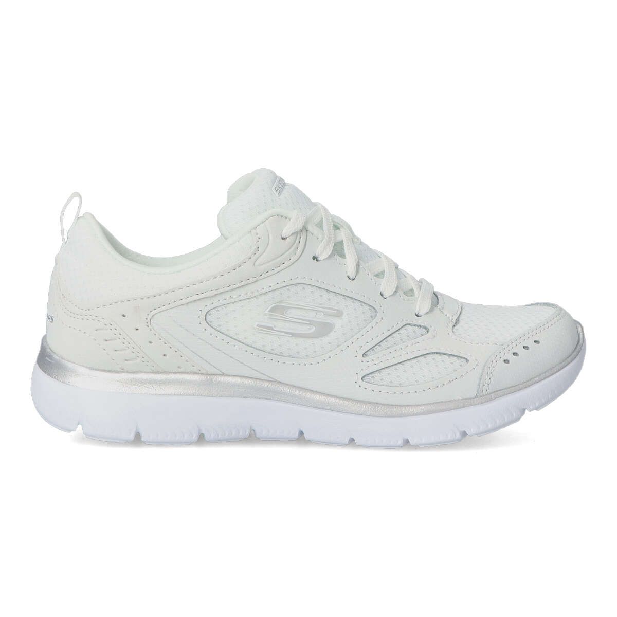Skechers - Zapatillas deportivas Summits-Suited para mujer con plantilla Memory Foam, suela flexible y diseño blanco-plata