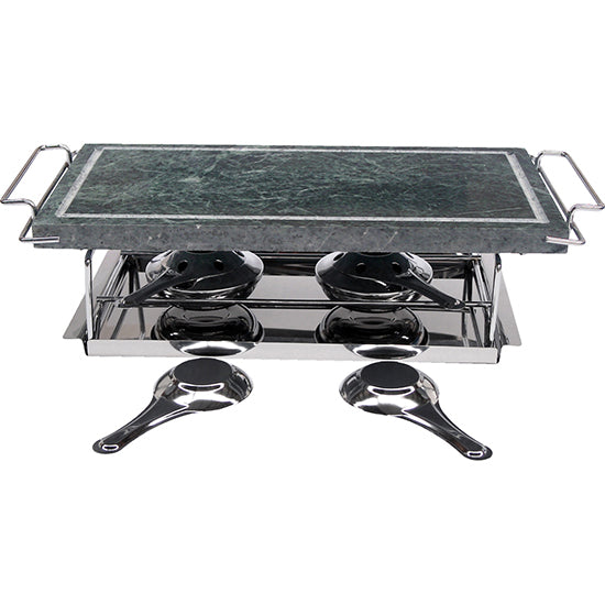 Grill Rectangular de Piedra para Asar con Soporte Metálico y Lamparillas de Gel