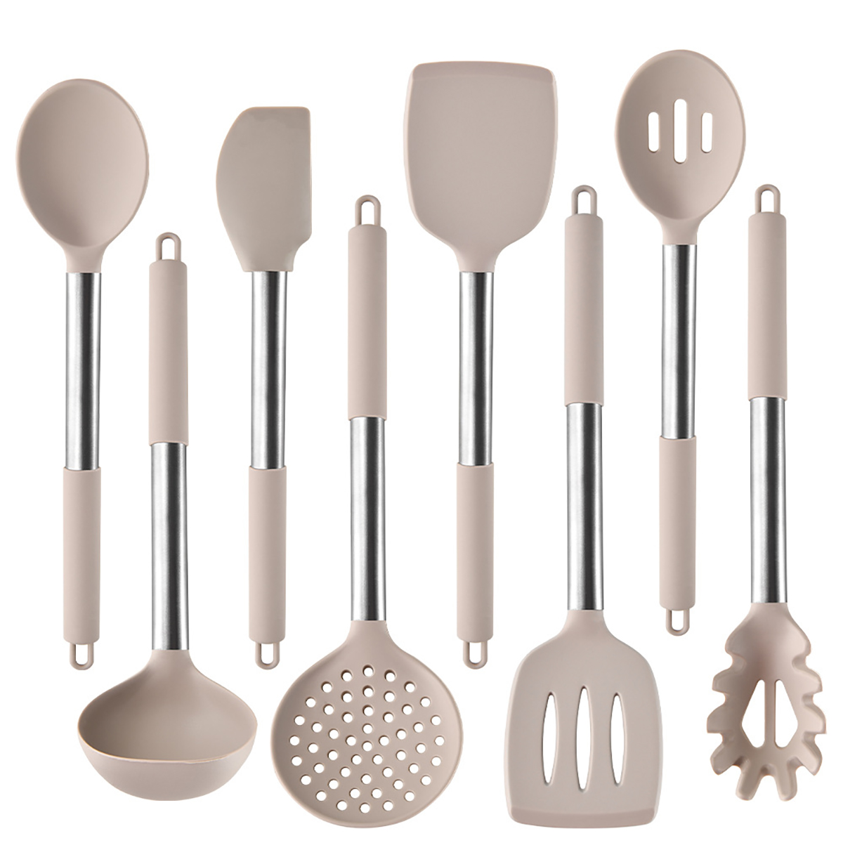TK Juego De Utensilios De Cocina De Silicona 2/4/6/8 Piezas Cuchara De Acero Inoxidable Palanca De Sopa Agarrador De Espaguetis Herramientas Para La Casa
