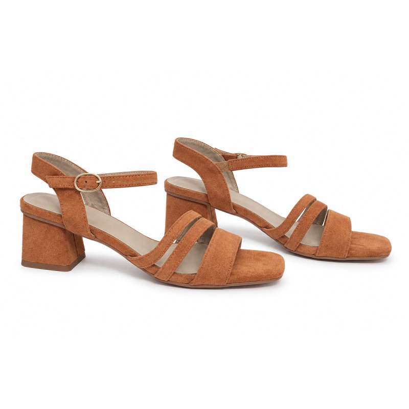 Sandalia De Tacón Bajo Para Mujer, Color Naranja. Montevita Malagaza 105304