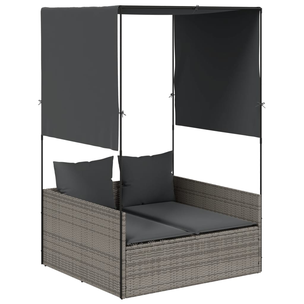 Tumbona Doble Vidaxl con Techo y Cortinas Ratán Sintético Negro
