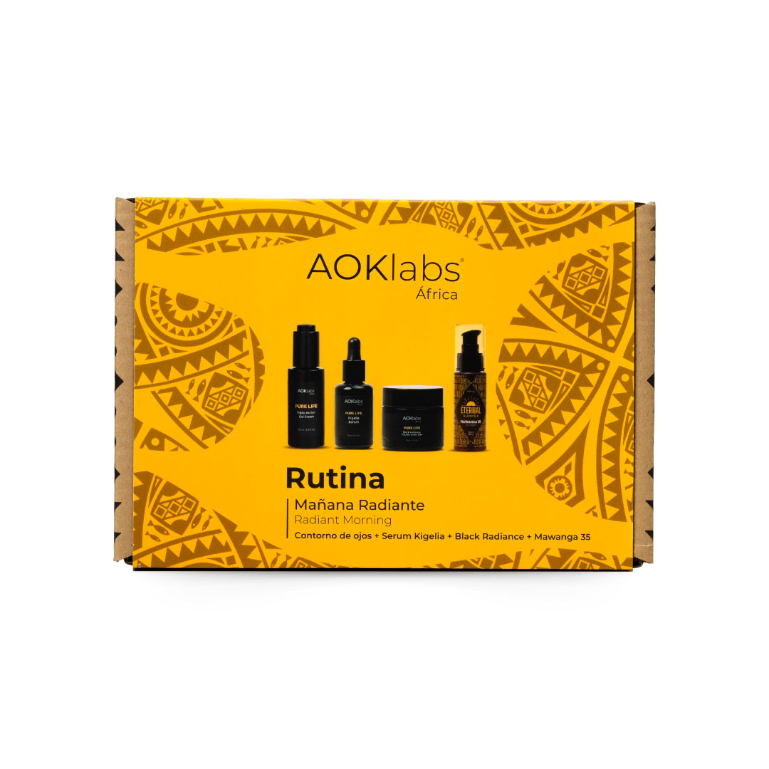 AOKLABS - Rutina Mañana Radiante: Contorno Triple Acción + Kigelia Serum Oil Free + Black Radiance Crema Facial día 30spf + Mawanga CC Cream 35 spf.